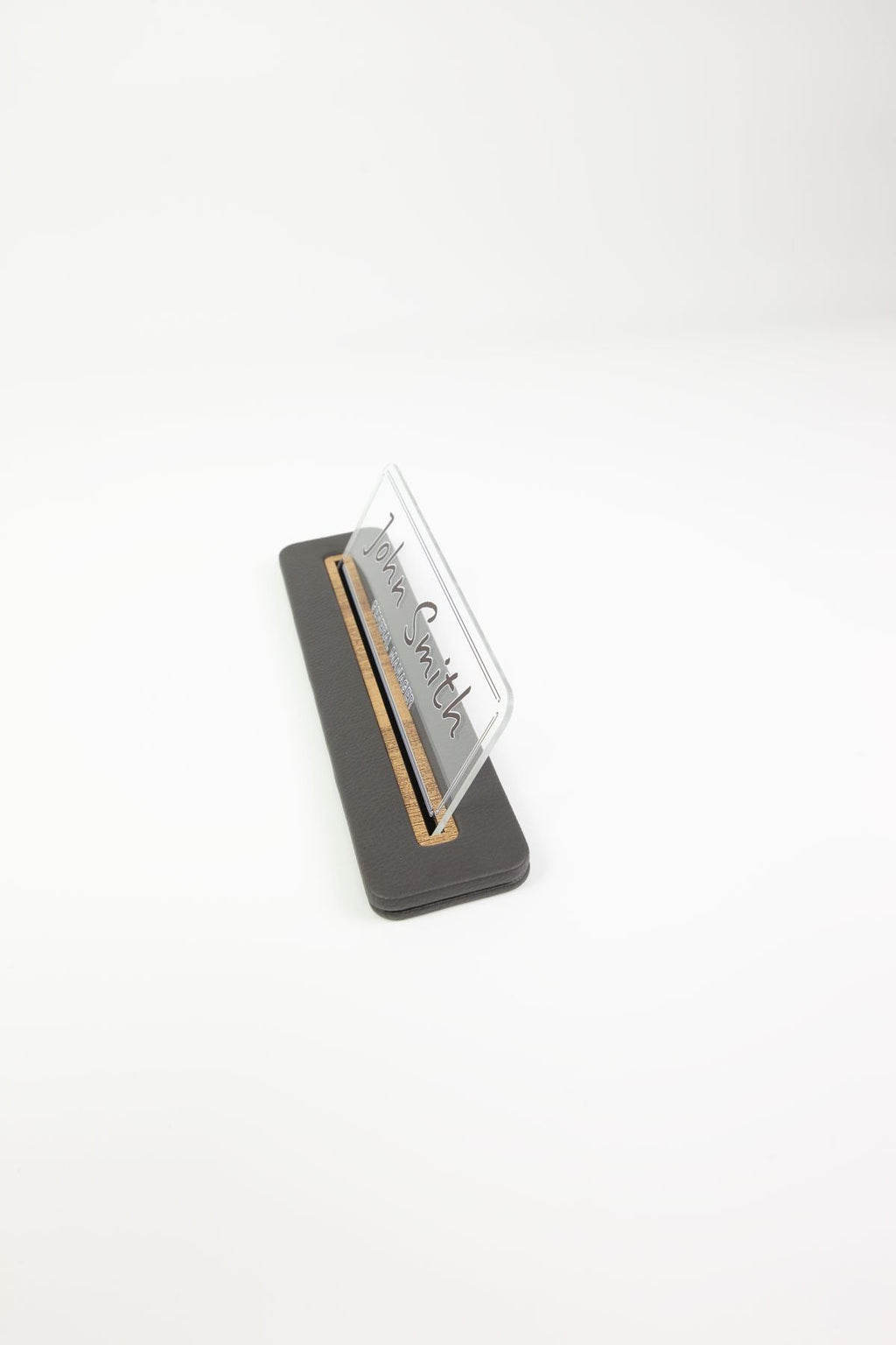 Leather Desk Nameplate Black Wood Detailed