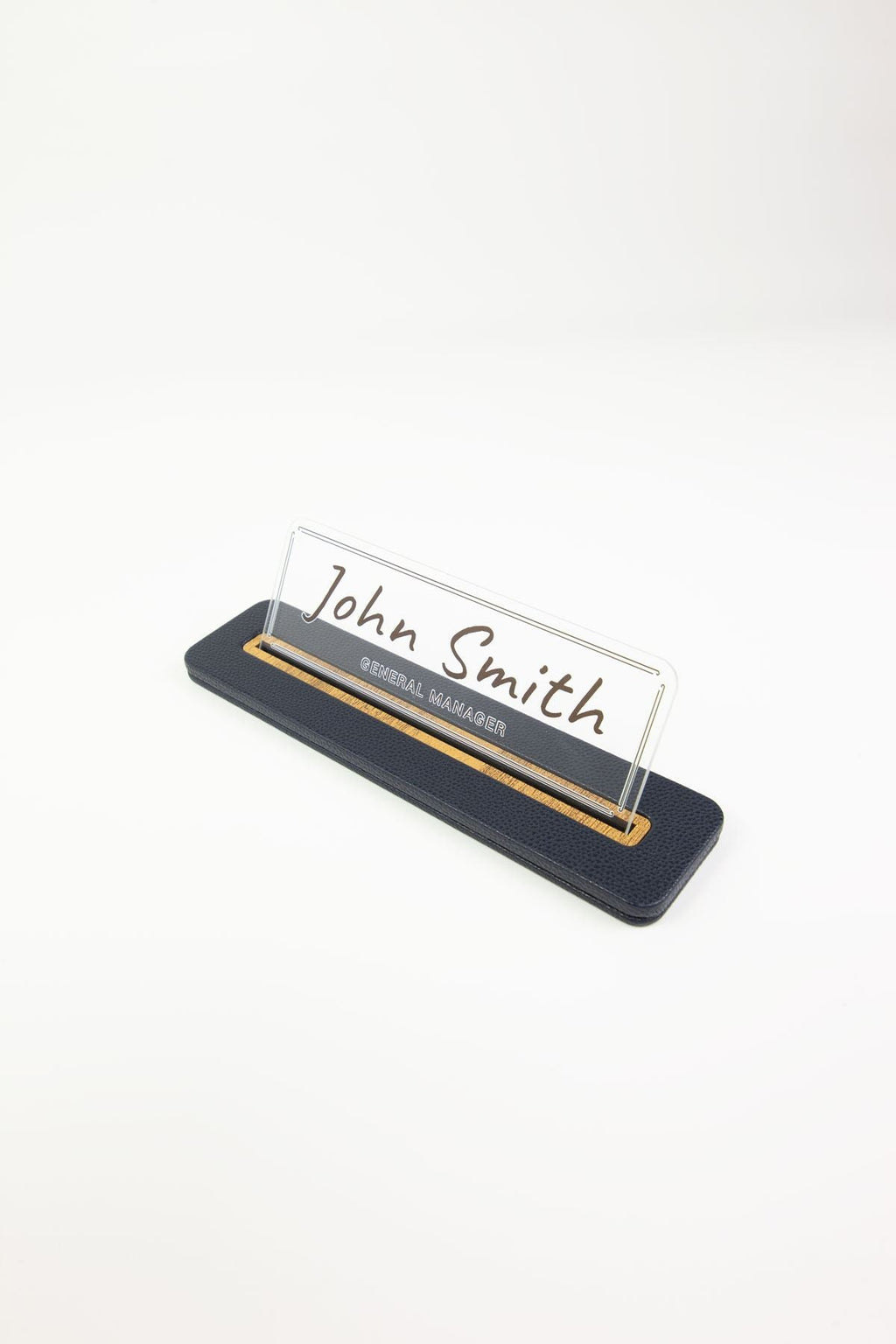 Leather Desk Nameplate Black Wood Detailed