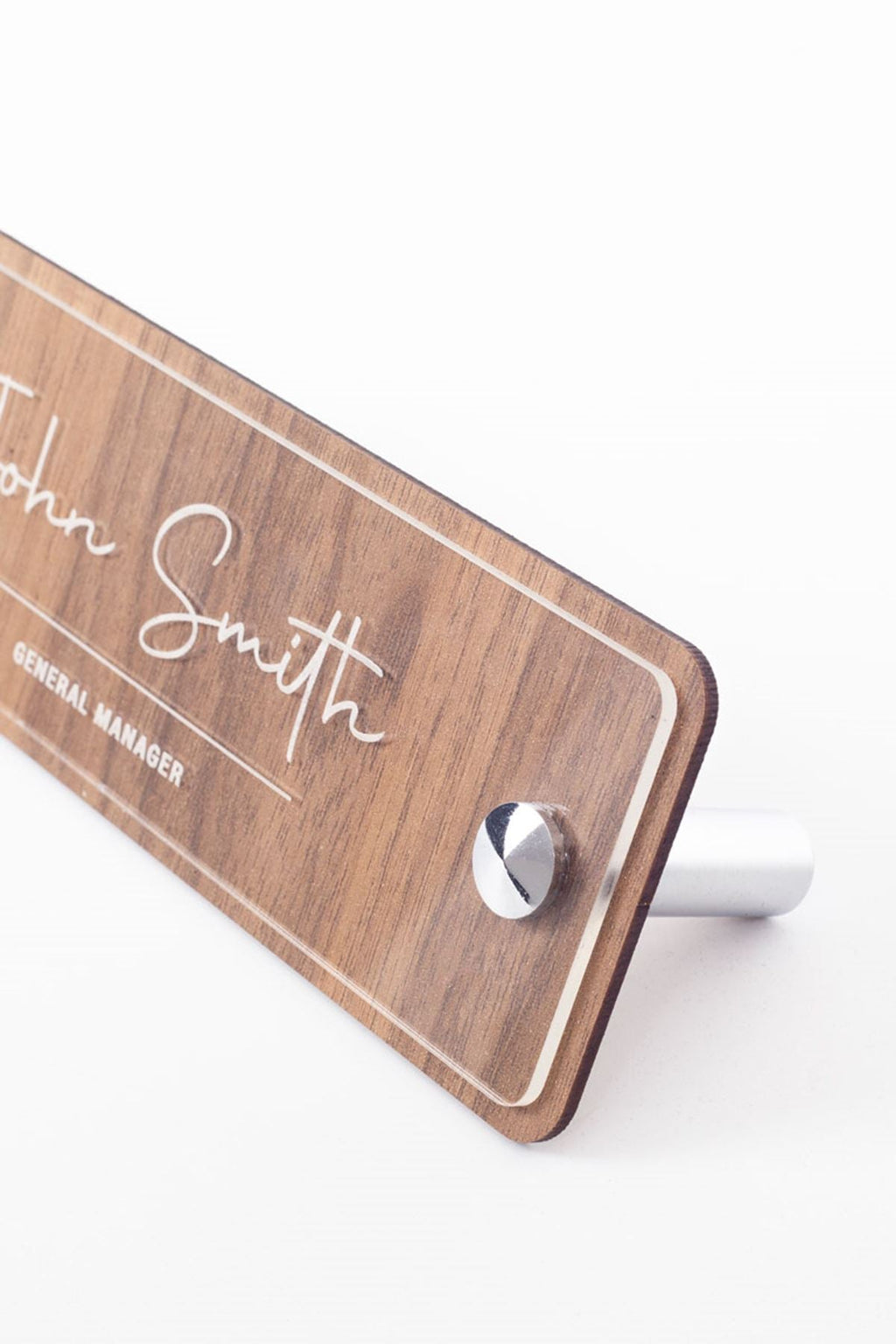 Wooden Desk Name Holder Chrome Detailed Laser Engraving