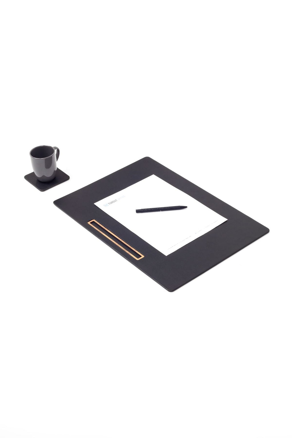 Leather Meeting Desk Black Horizontal Wooden Detailed 49x34cm