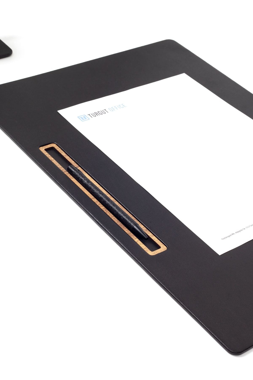 Leather Meeting Desk Black Horizontal Wooden Detailed 49x34cm