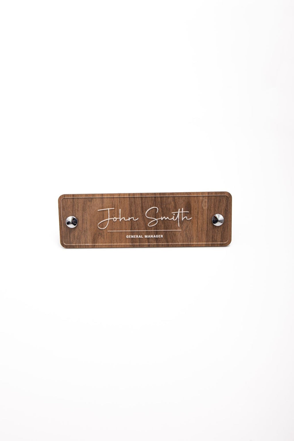 Wooden Desk Name Holder Chrome Detailed Laser Engraving