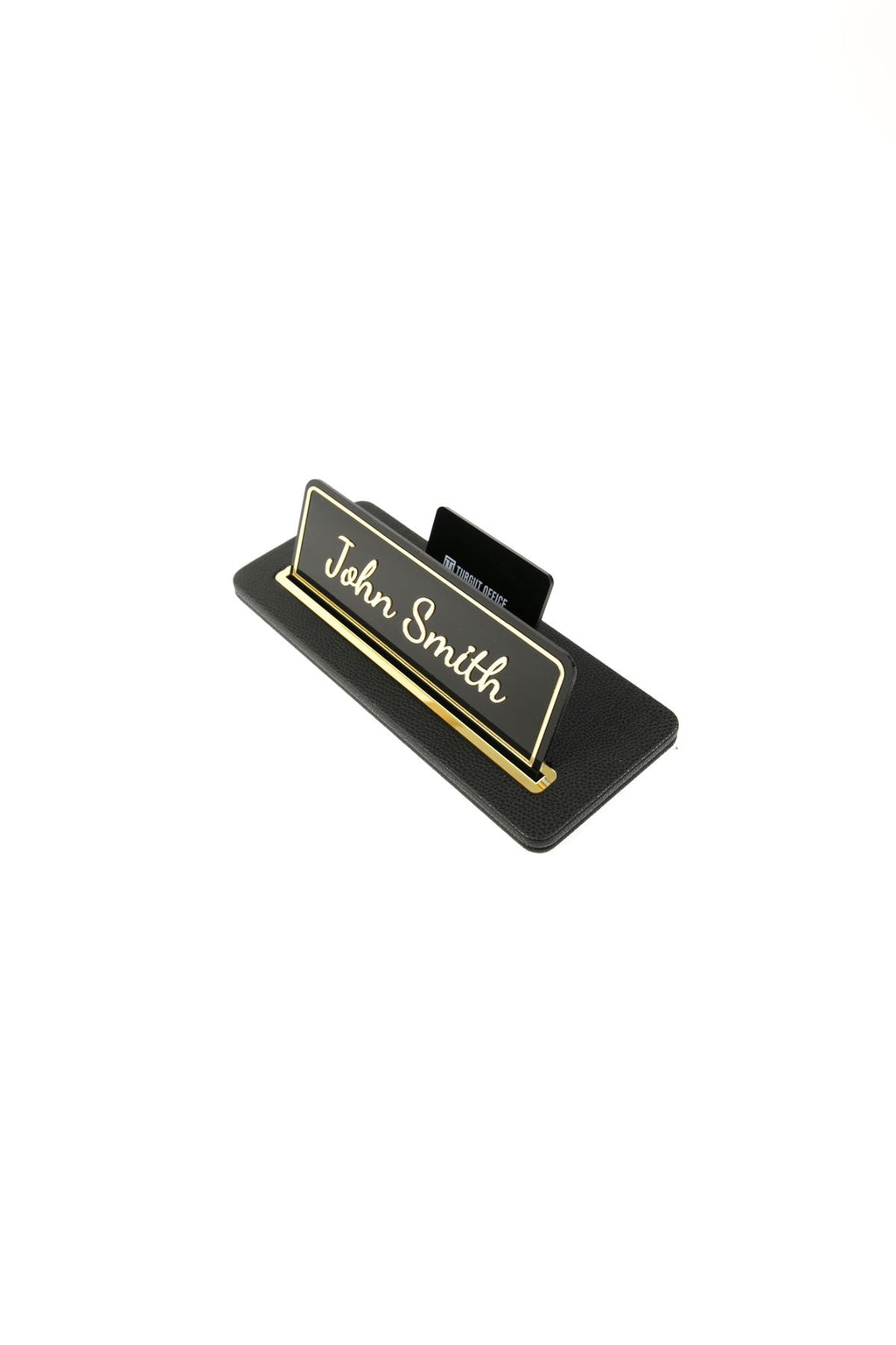 Leather Desk Nameplate Black Gold Detail - Nameplate and Business Card Holder