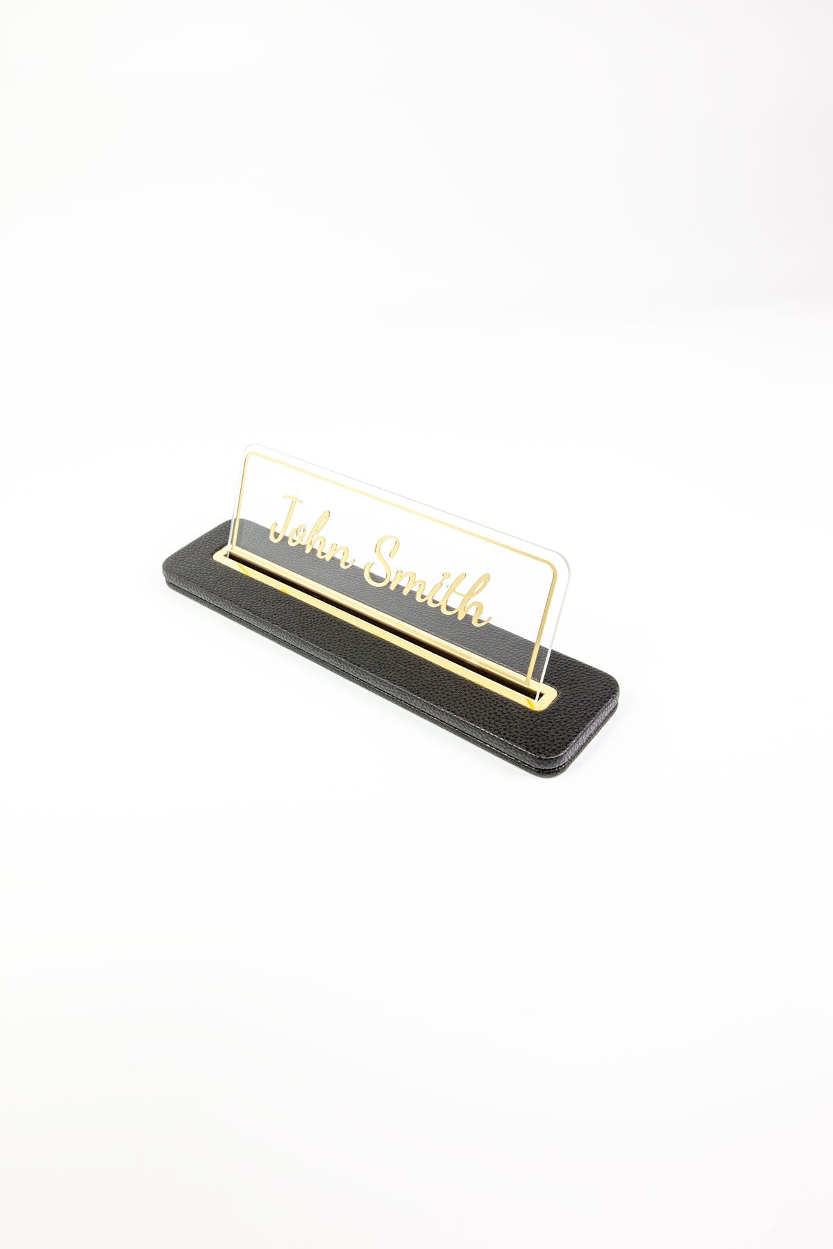 Leather Desk Nameplate Black Gold Detailed