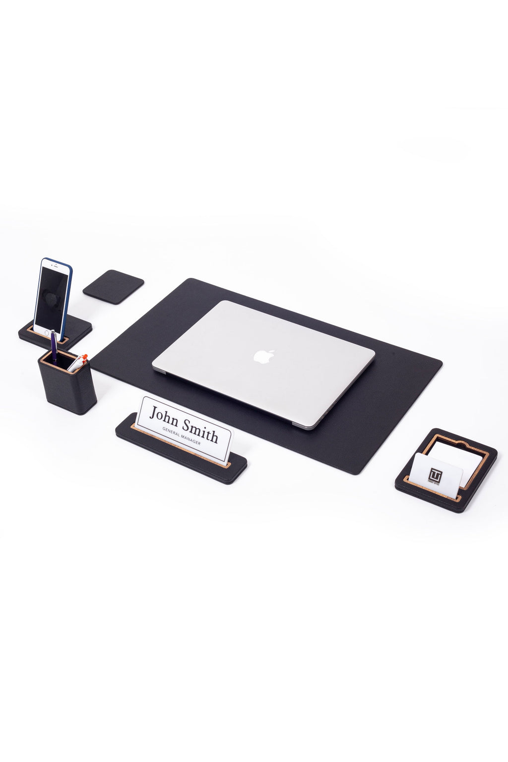 Alya Leather Desk Set 6 Pieces Desk with Nameplate