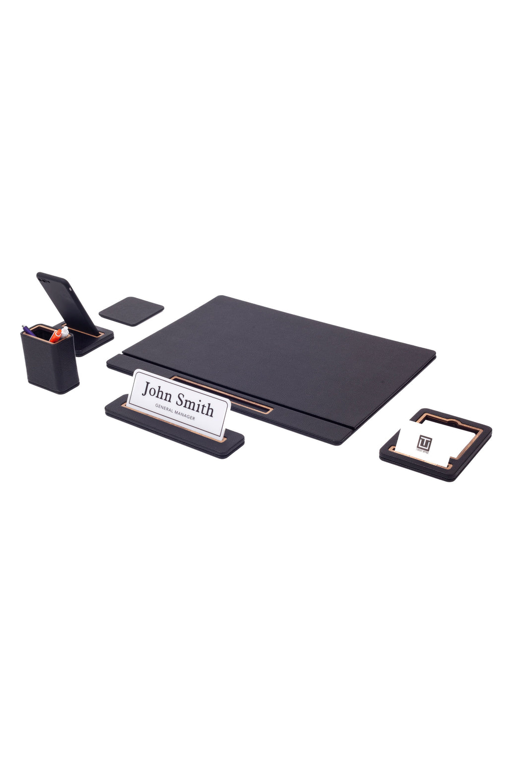 Alya Leather Desk Set 6 Pieces Covered Model Desk with Nameplate