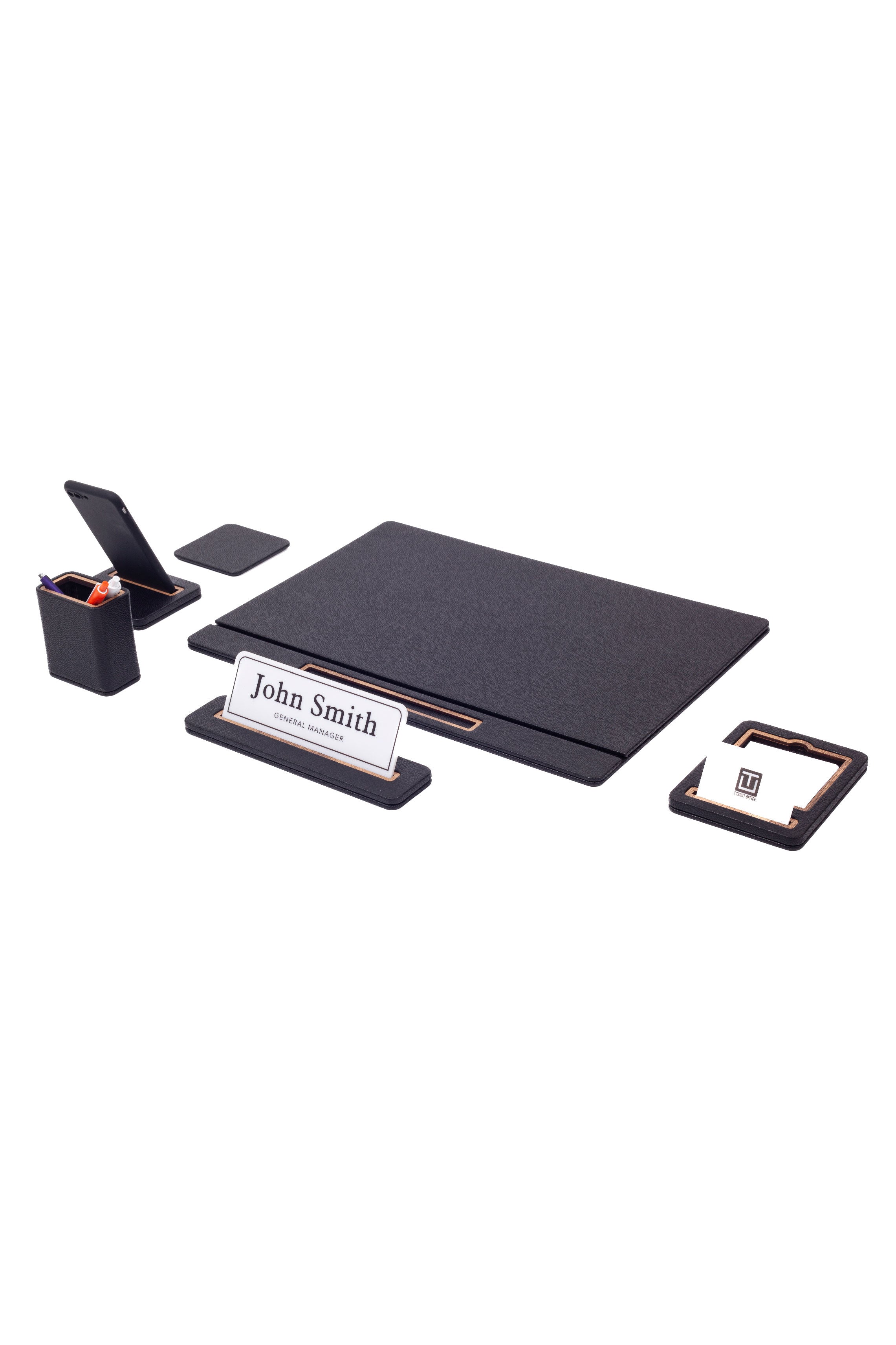 Alya Leather Desk Set 6 Pieces Covered Model Desk with Nameplate