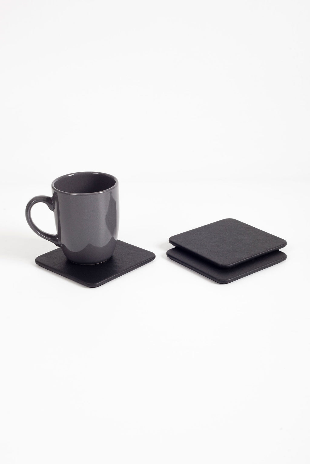 Leather Coaster Plain Black 3 Pieces