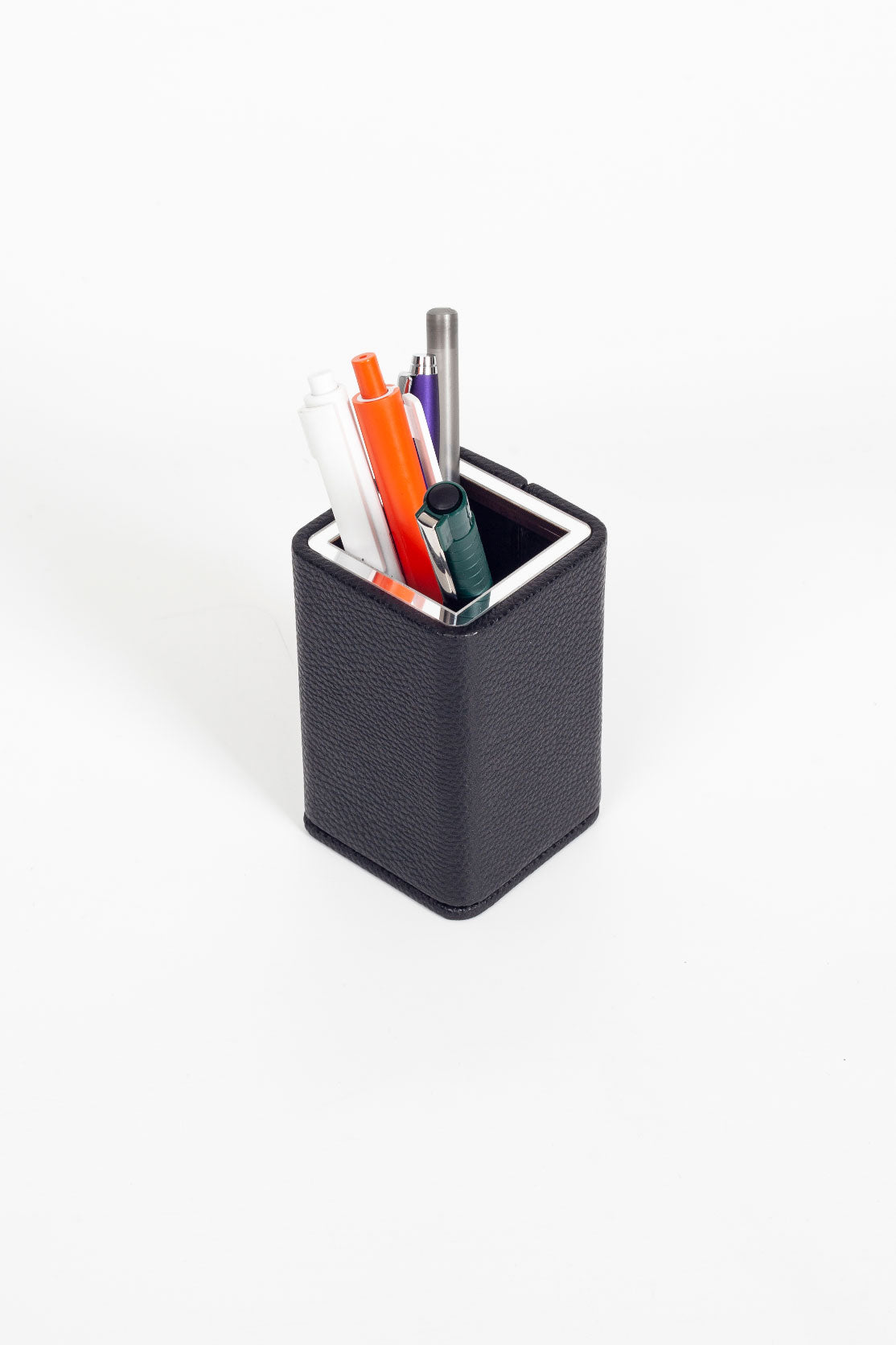 Desktop Small Chrome Detailed Pencil Holder Black