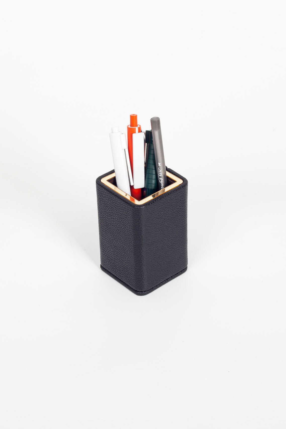 Desktop Small Gold Detailed Pen Holder Black