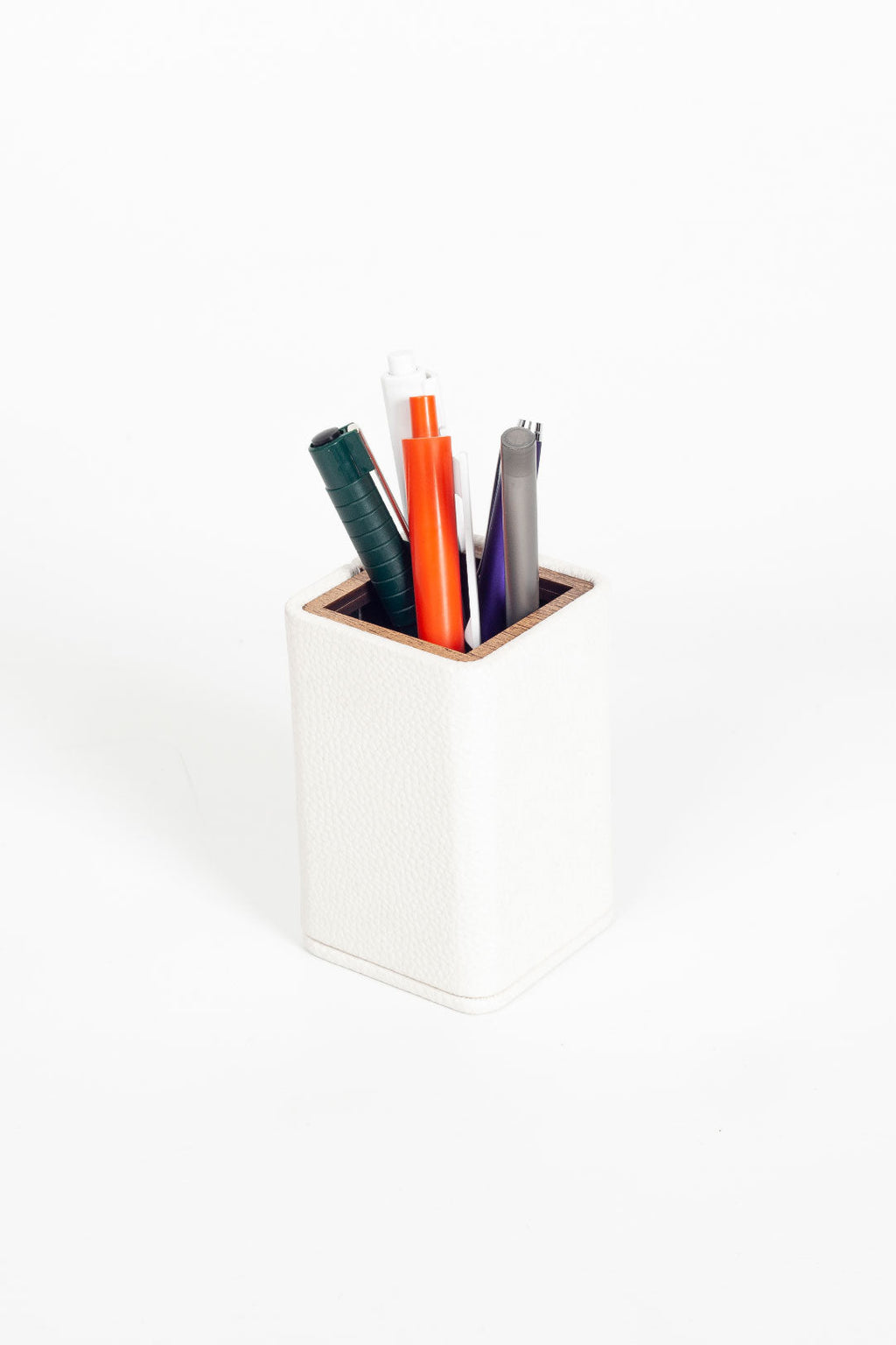 Desktop Small Wooden Detailed Pencil Holder White