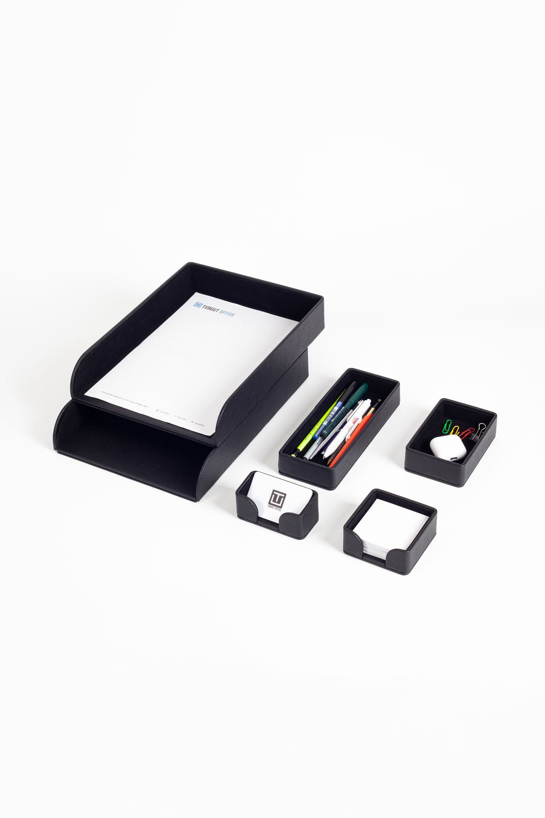 Felix Desktop Leather Organizer Set 6 Pieces Black