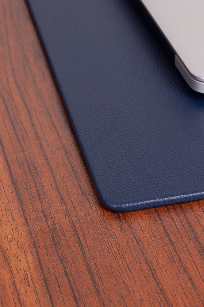 Leather Desk Mat Navy Blue with Edge Protection 60x40cm