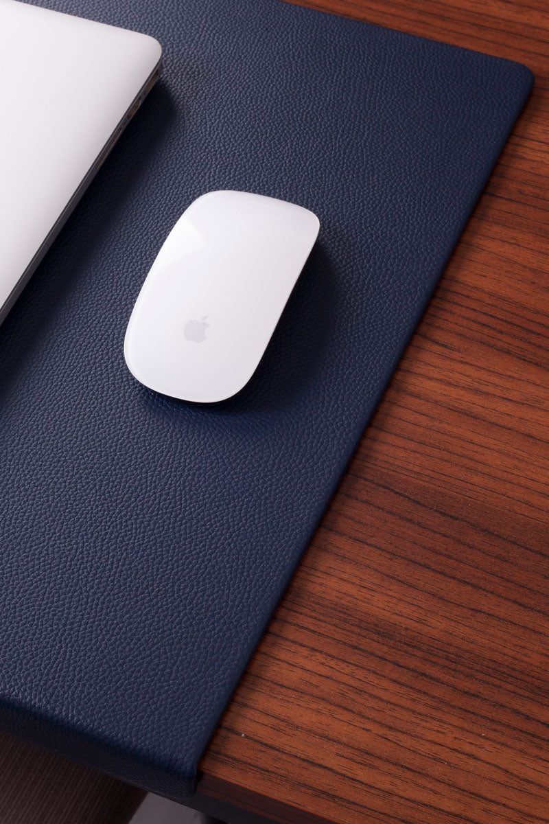 Leather Desk Mat Navy Blue with Edge Protection 60x40cm