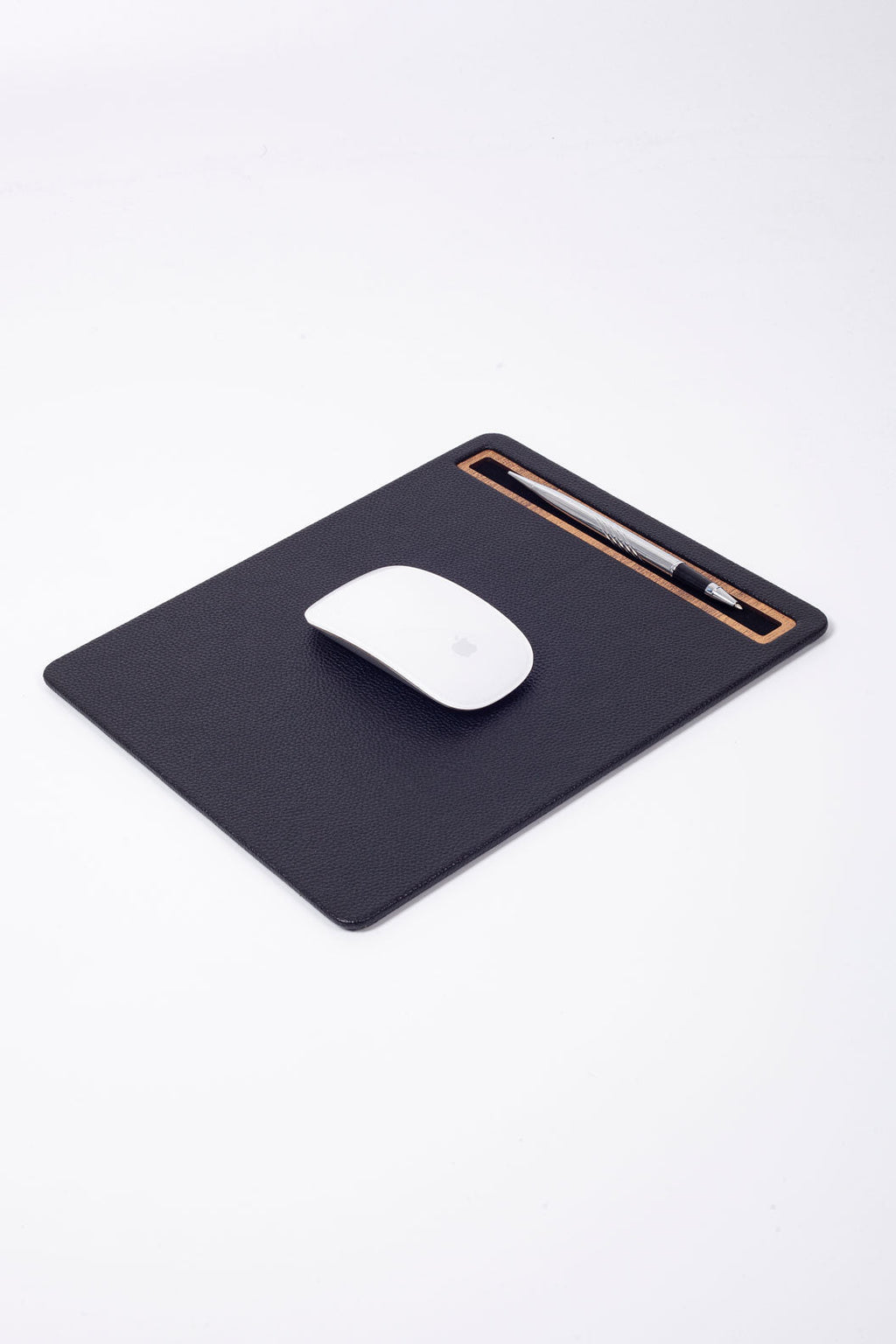 Leather Mousepad Black Wood Detailed
