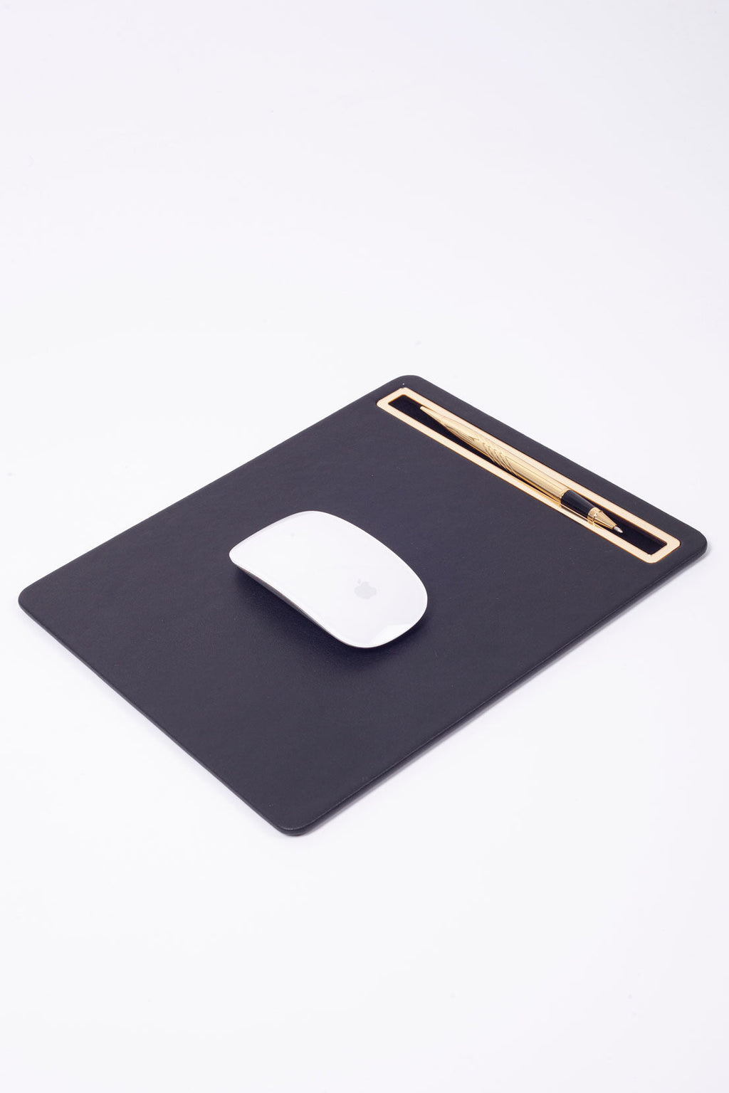 Leather Mousepad Plain Black Gold Detailed