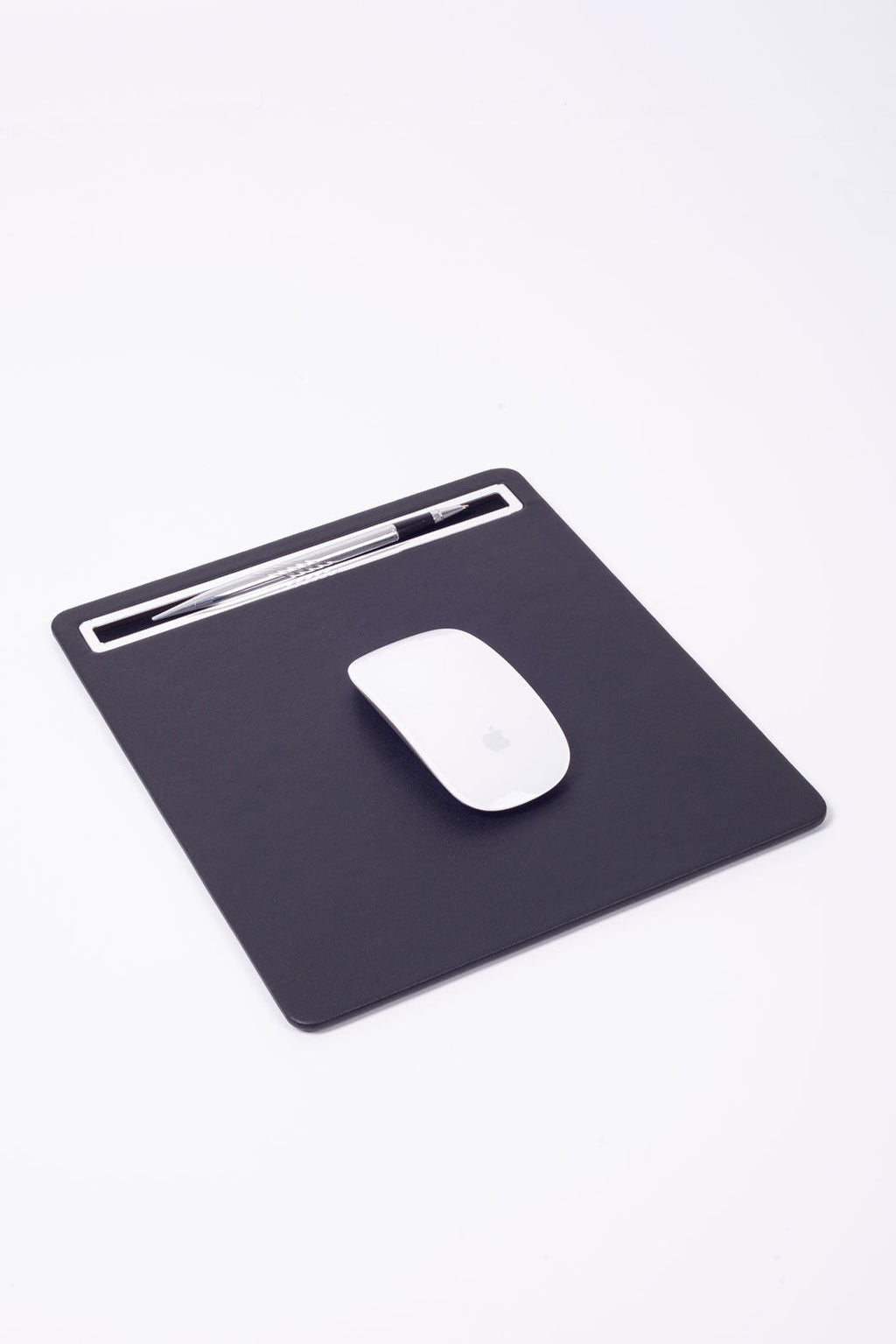 Leather Mousepad Plain Black Chrome Detailed