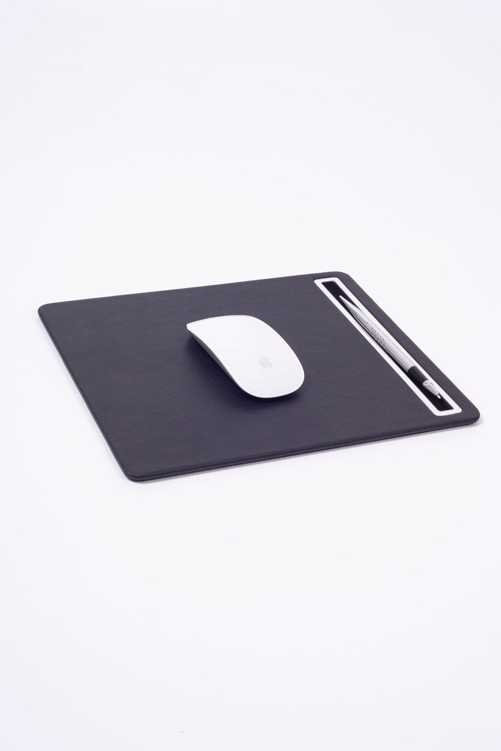 Leather Mousepad Plain Black Chrome Detailed