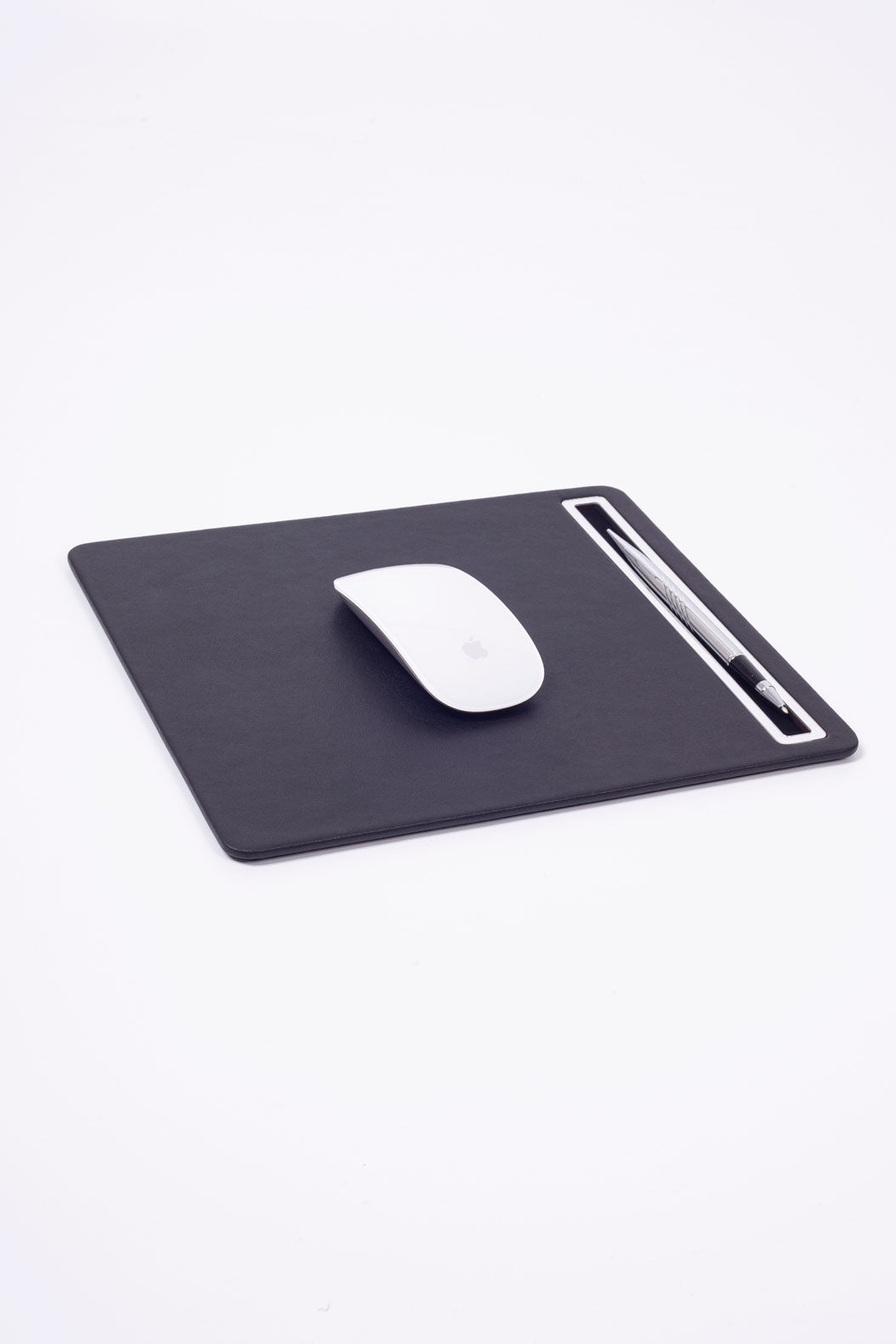 Leather Mousepad Plain Black Chrome Detailed
