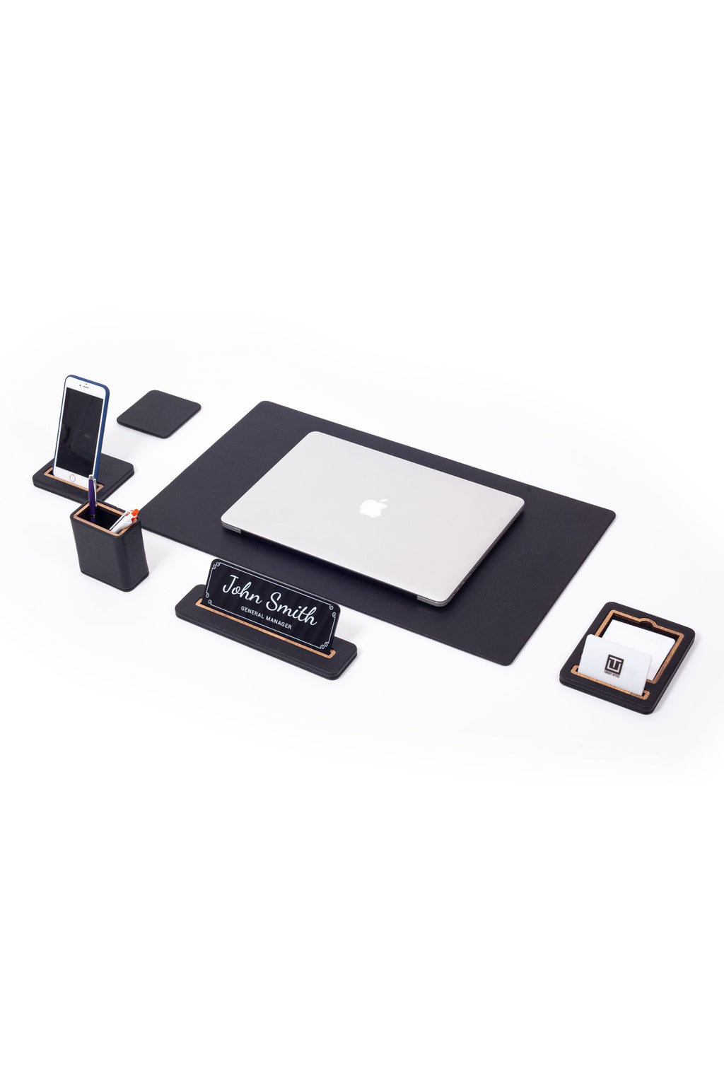 Alya Leather Desk Set 6 Pieces Desk with Nameplate