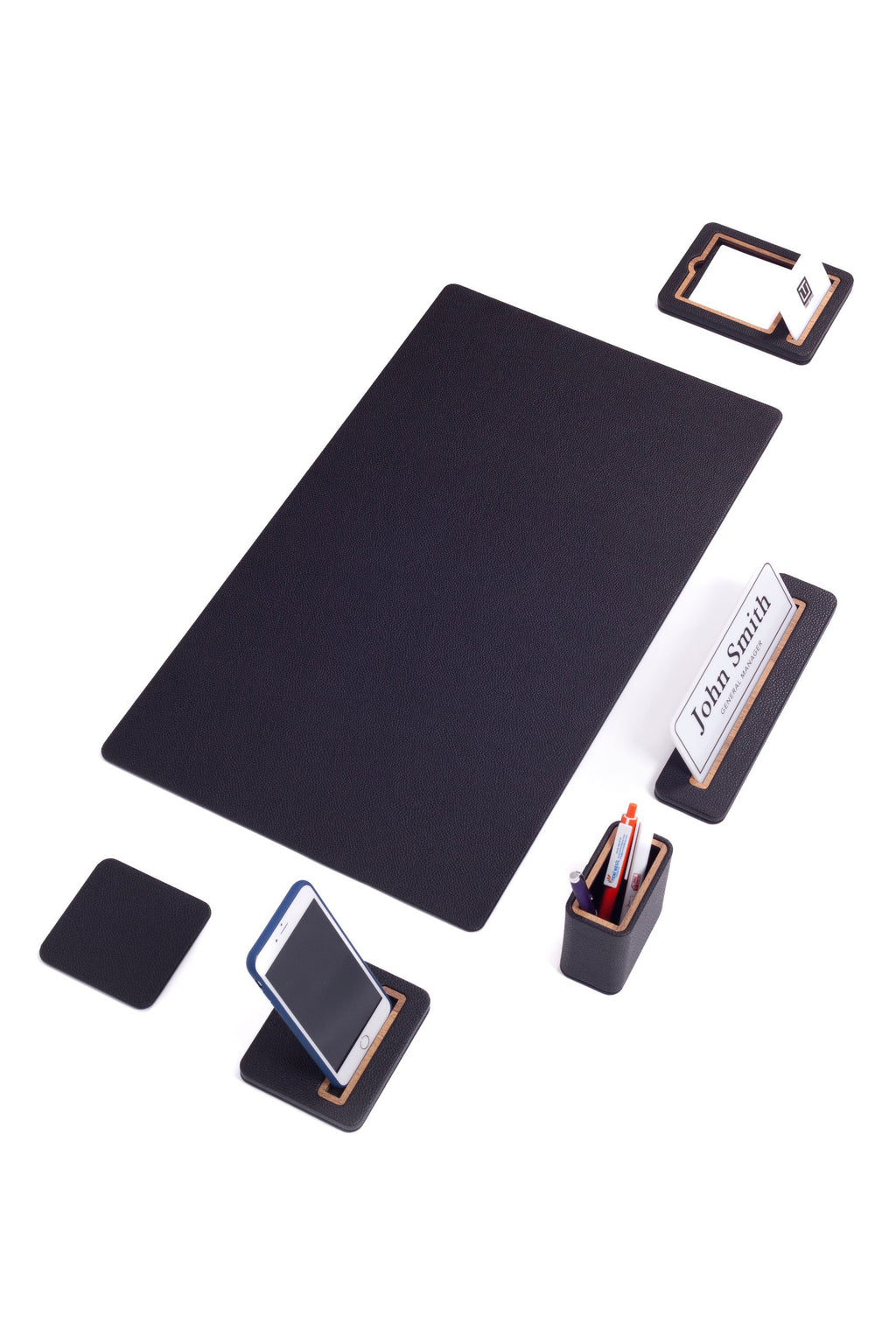 Alya Leather Desk Set 6 Pieces Desk with Nameplate