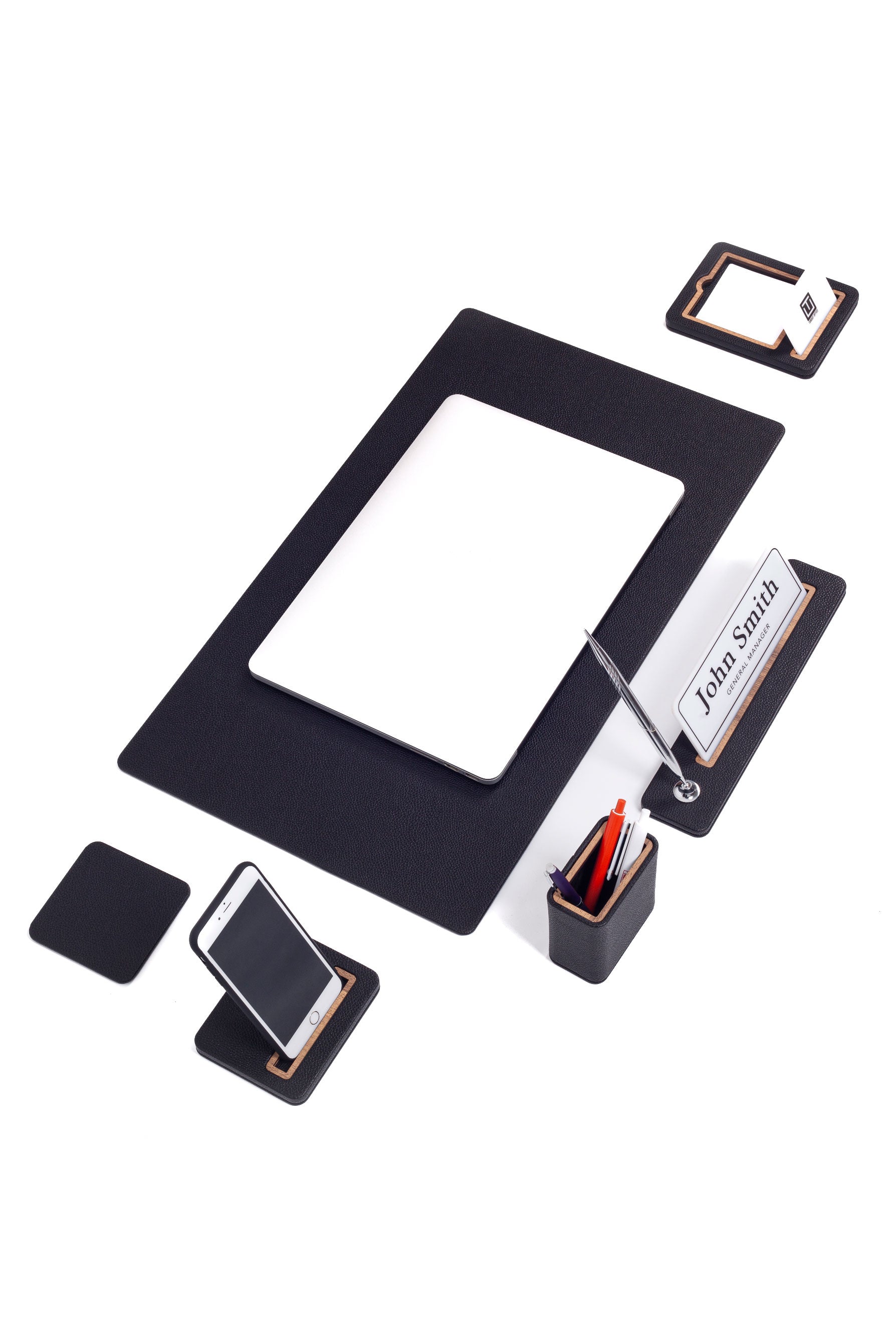 Lincoln Leather Desk Set 6 Pieces With Nameplate