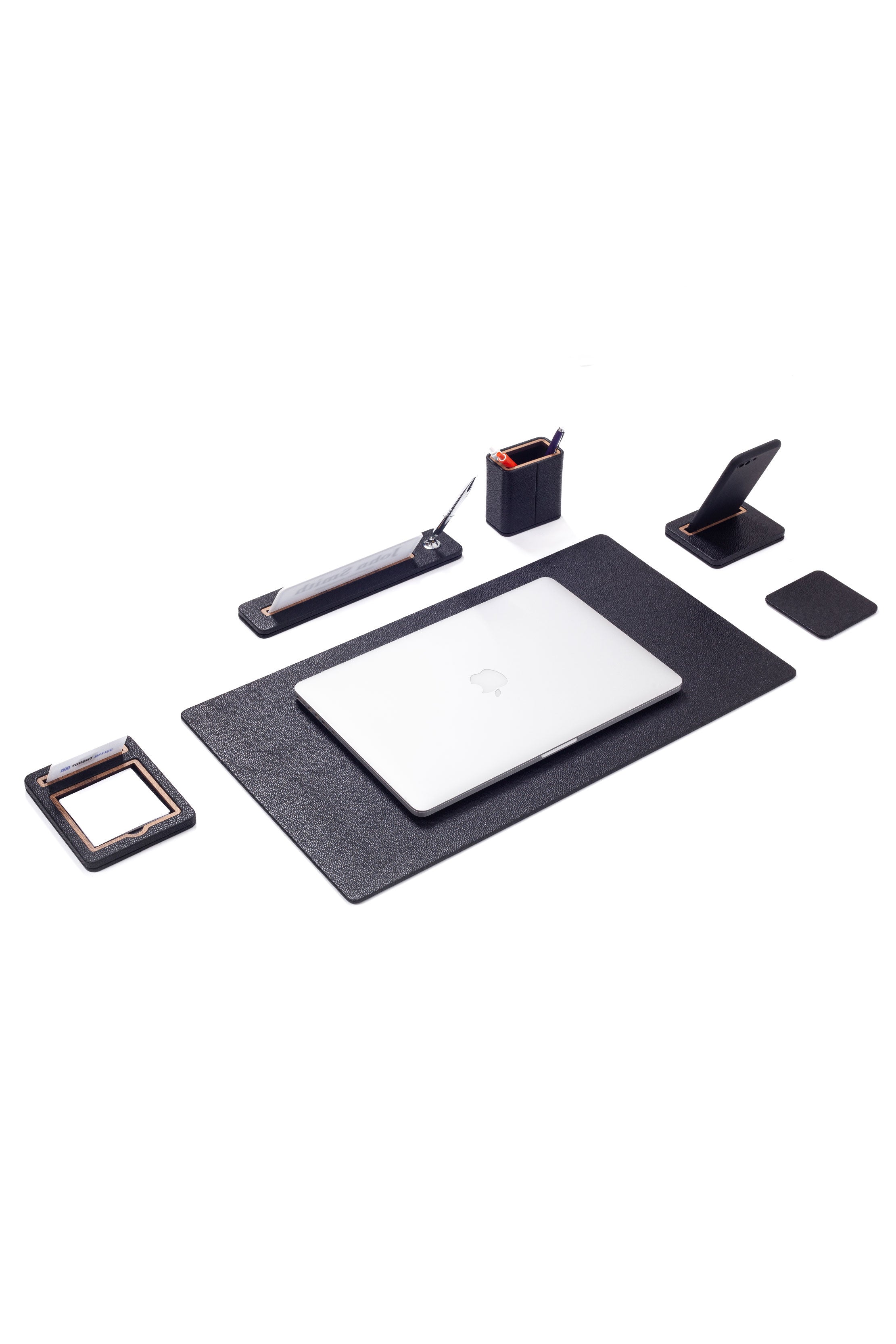 Lincoln Leather Desk Set 6 Pieces With Nameplate