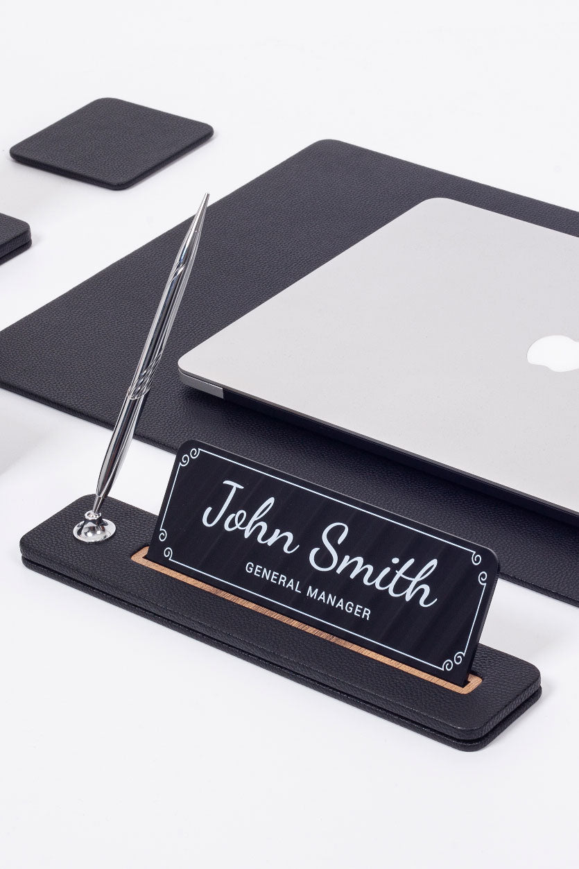 Lincoln Leather Desk Set 6 Pieces With Nameplate