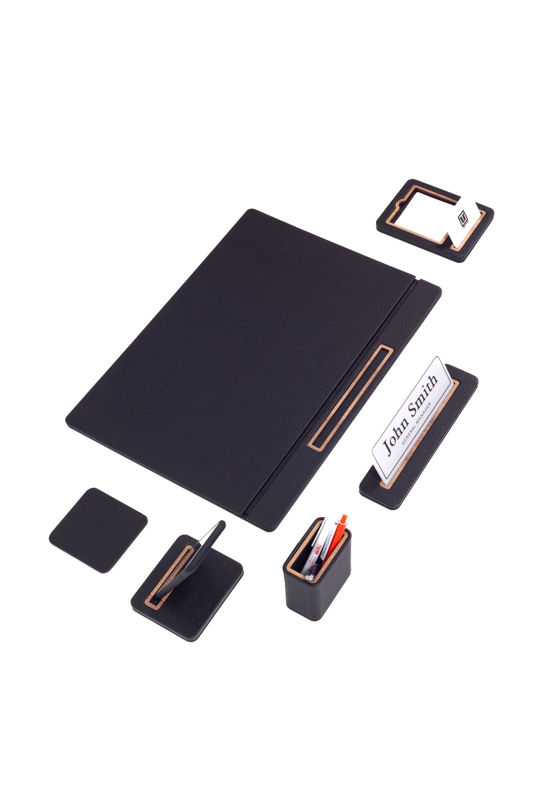 Alya Leather Desk Set 6 Pieces Covered Model Desk with Nameplate