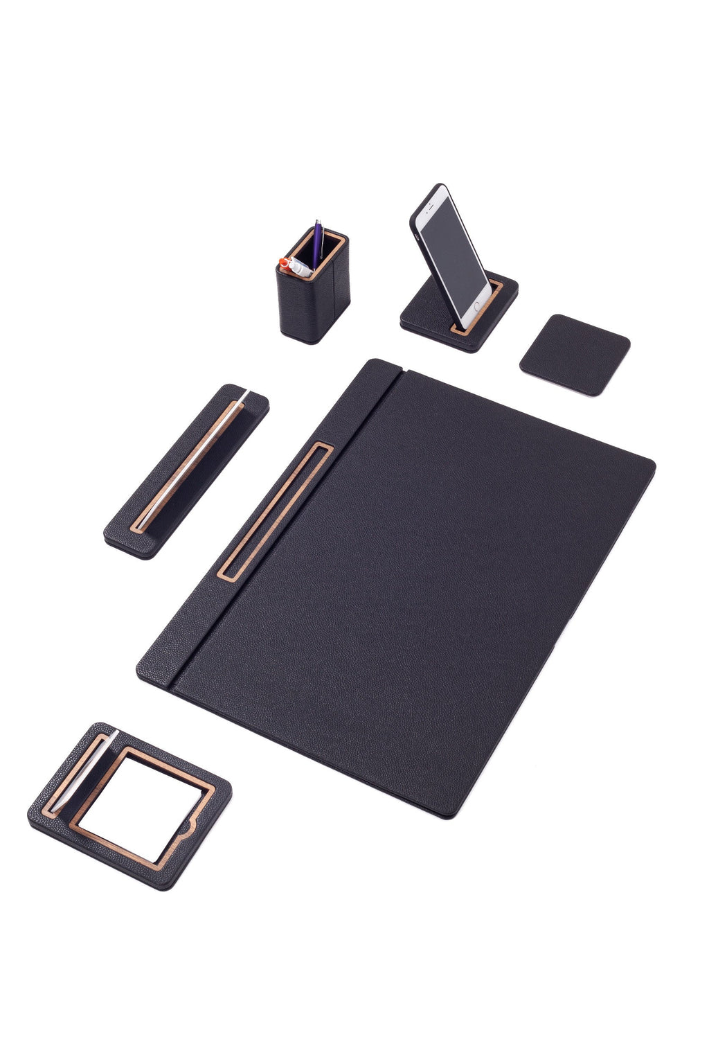 Alya Leather Desk Set 6 Pieces Covered Model Desk with Nameplate