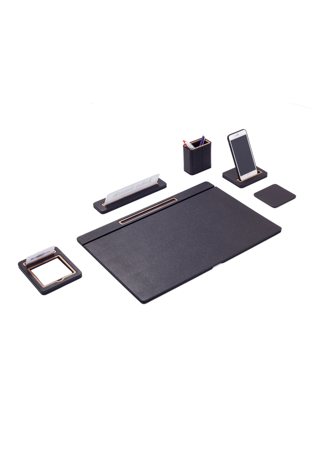 Alya Leather Desk Set 6 Pieces Covered Model Desk with Nameplate