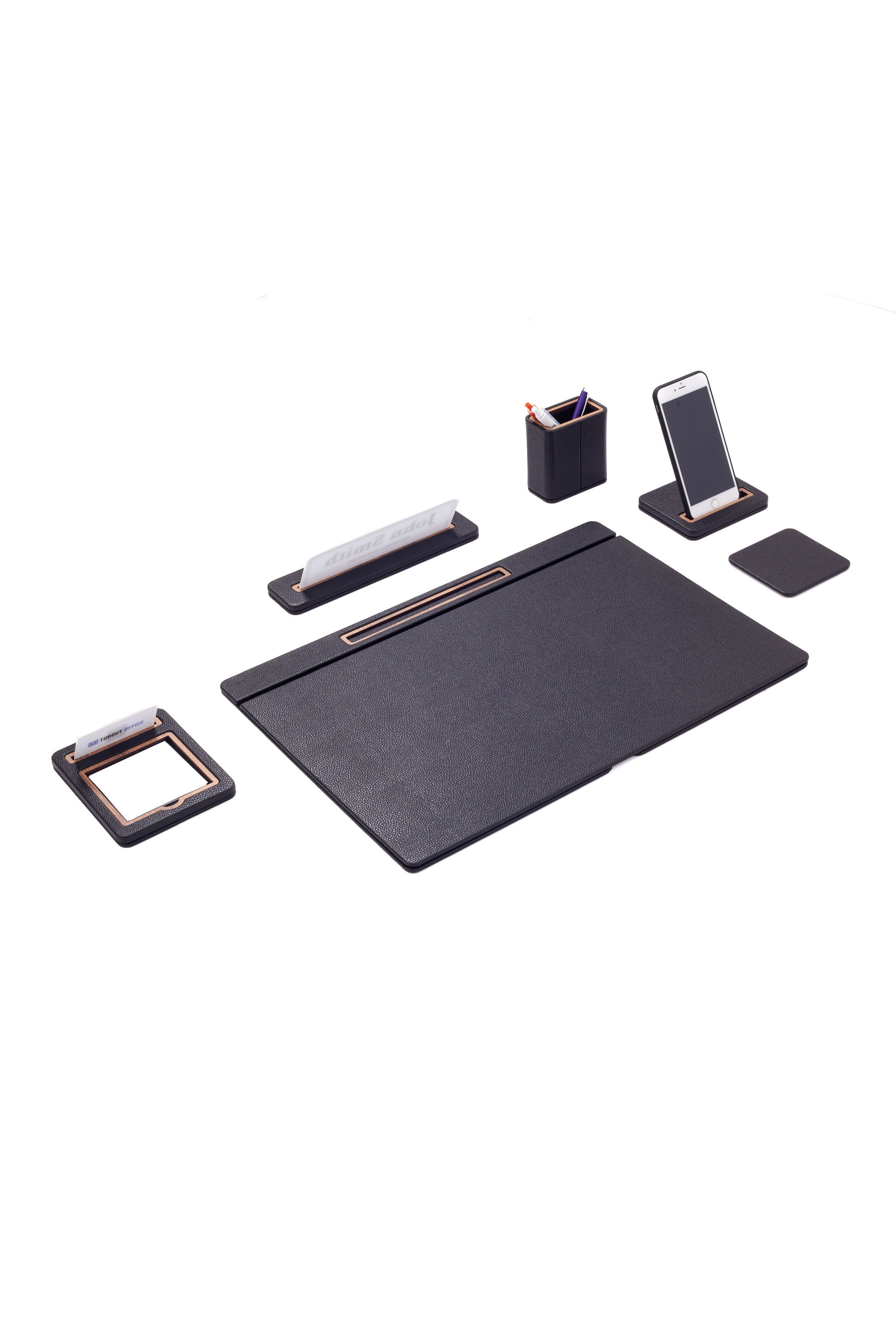 Alya Leather Desk Set 6 Pieces Covered Model Desk with Nameplate