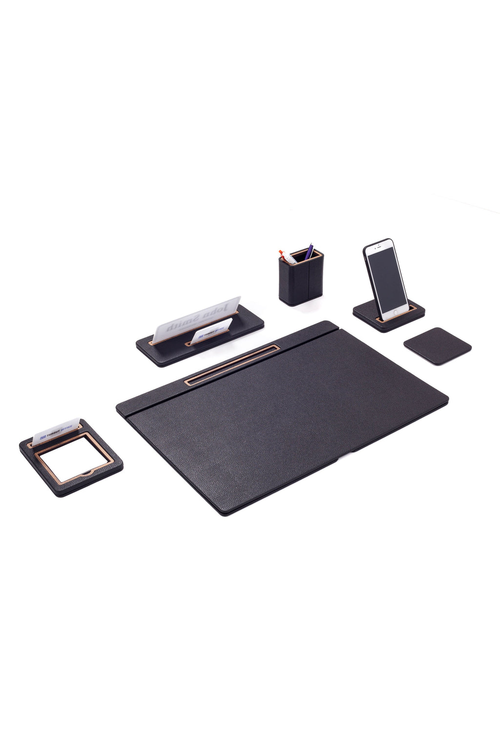 Sirus Leather Desk Set 6 Pieces Covered Model Desk With Nameplate