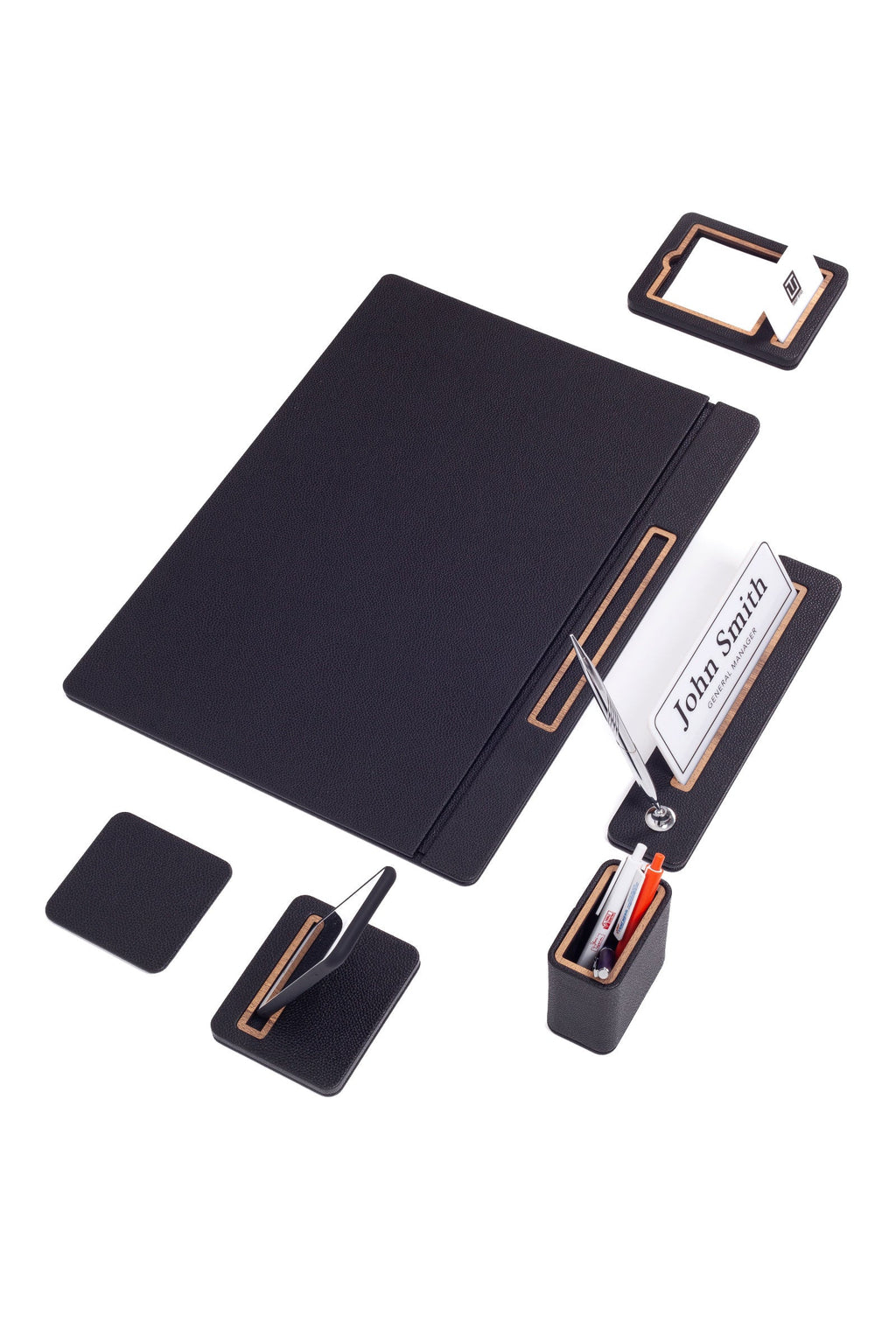 Lincoln Leather Desk Set 6 Piece Covered Model