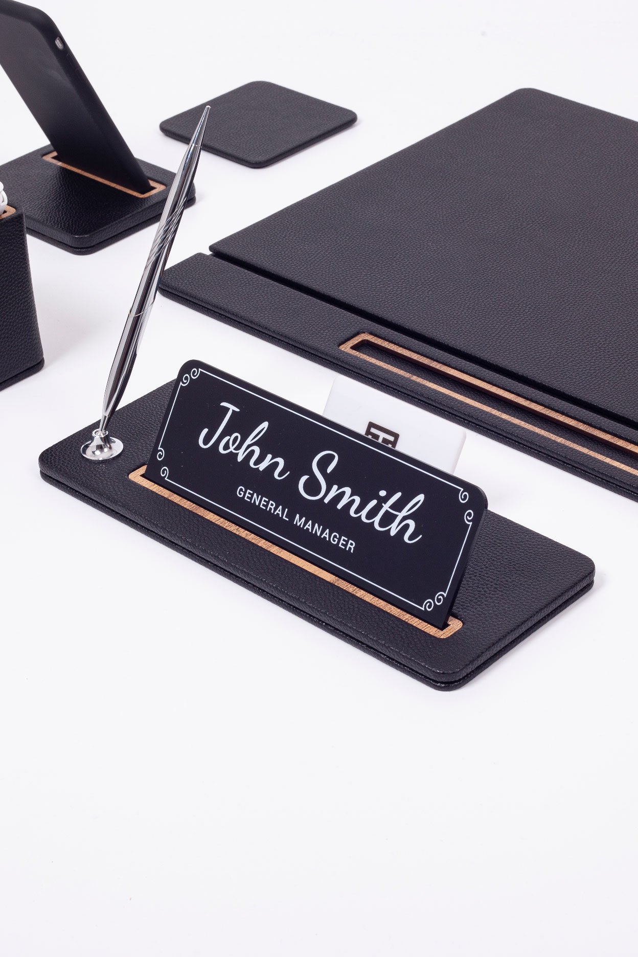 Cavalli Leather Desk Set 6 Pieces Covered Model Desk with Nameplate