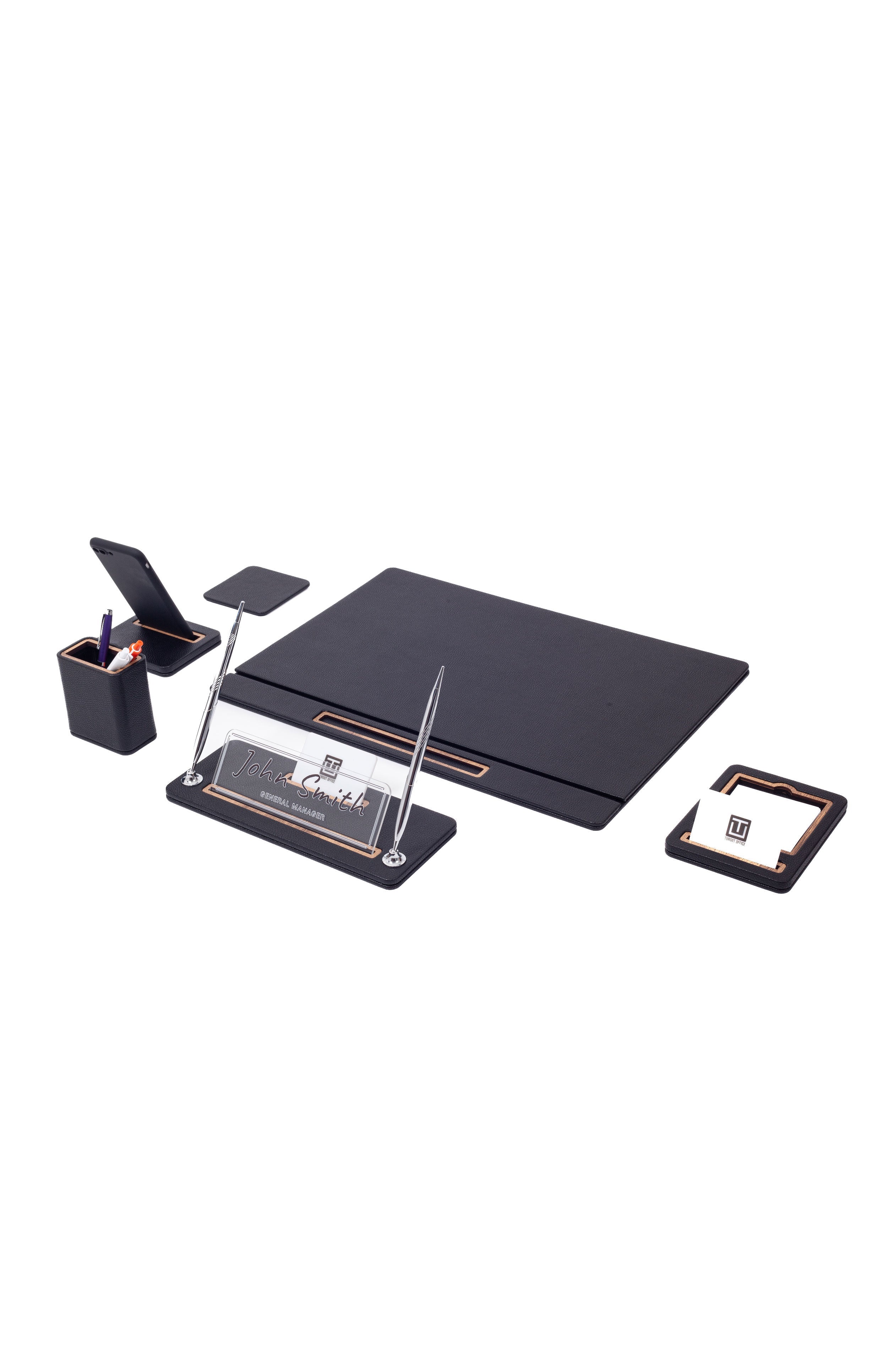 Capella Leather Desk Set 6 Pieces Covered Model Desk with Nameplate