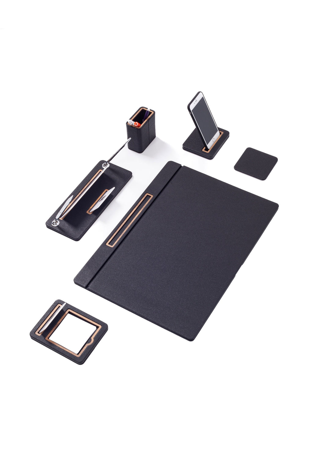 Capella Leather Desk Set 6 Pieces Covered Model Desk with Nameplate