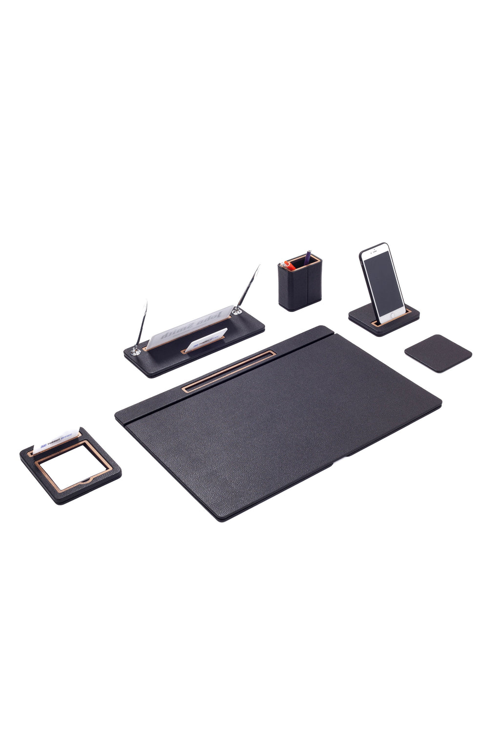 Capella Leather Desk Set 6 Pieces Covered Model Desk with Nameplate