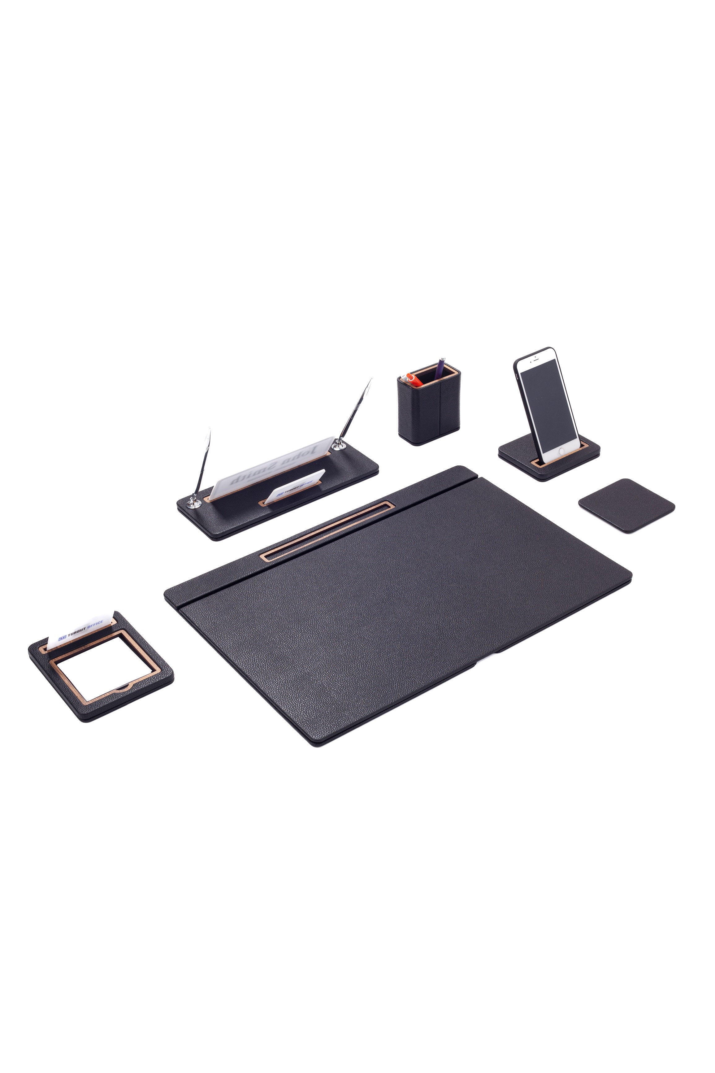 Capella Leather Desk Set 6 Pieces Covered Model Desk with Nameplate