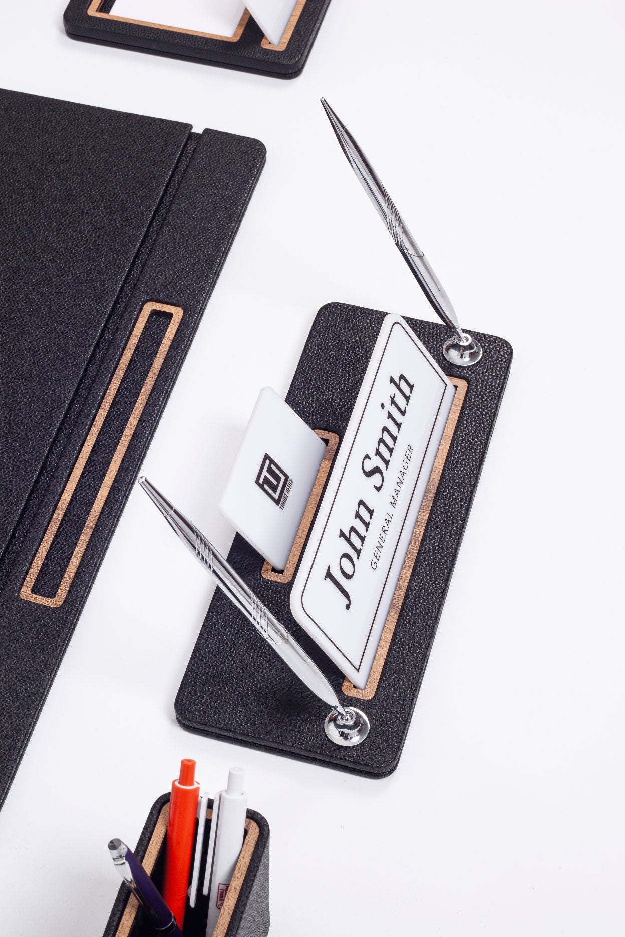 Capella Leather Desk Set 6 Pieces Covered Model Desk with Nameplate