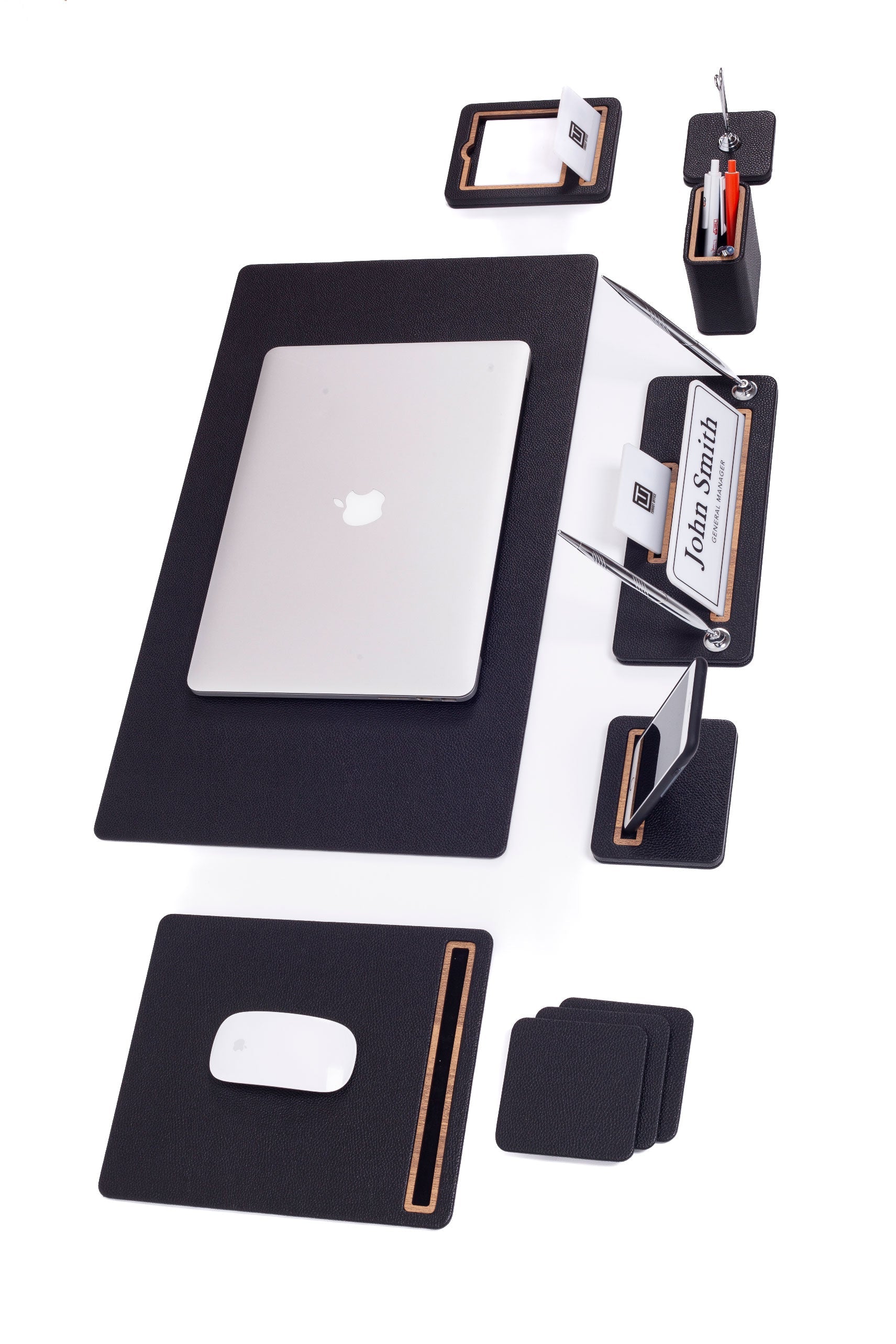 Capella Leather Desk Set 6 Pieces Desk with Nameplate