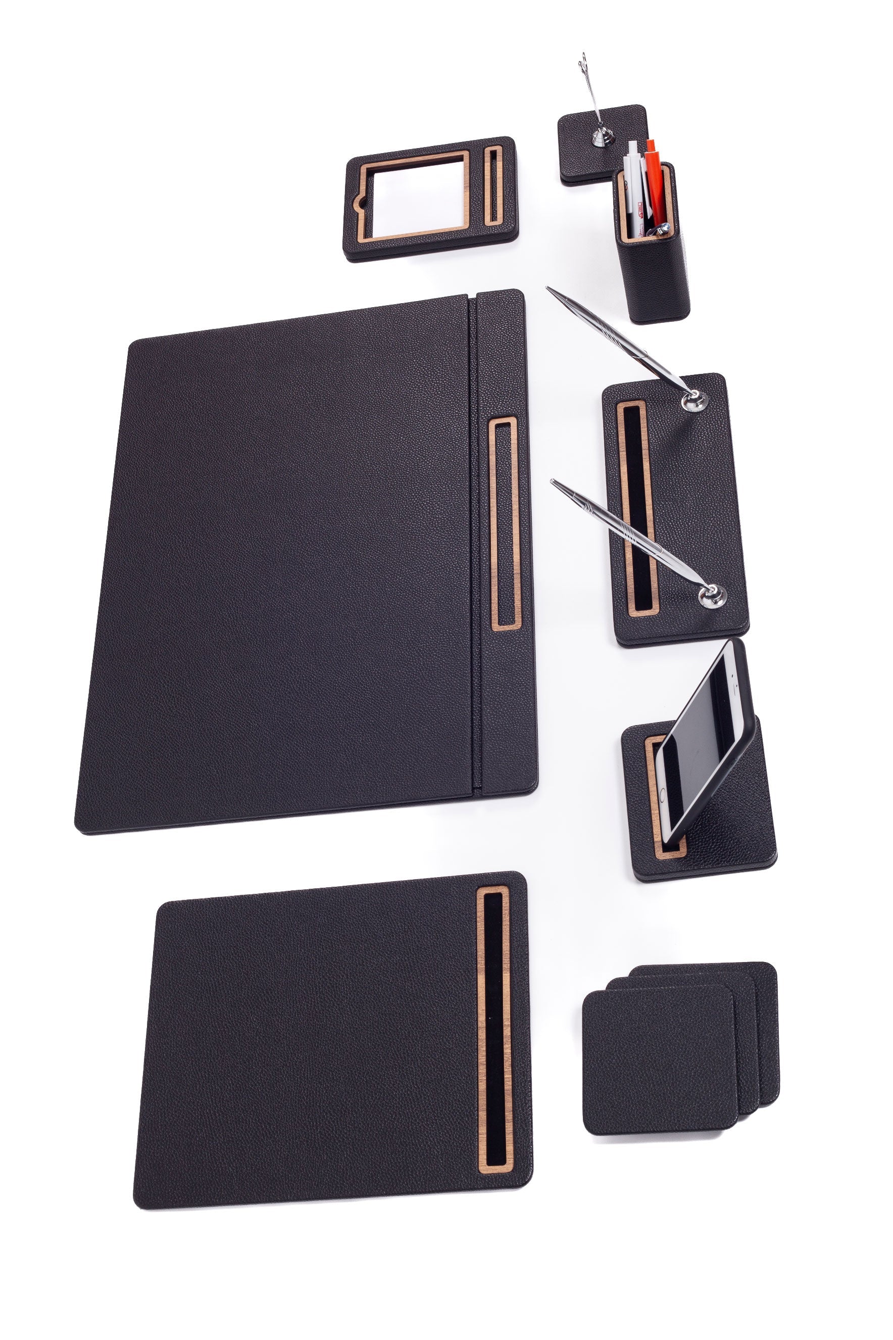 Pera Leather Desk Set 8 Piece Covered Model