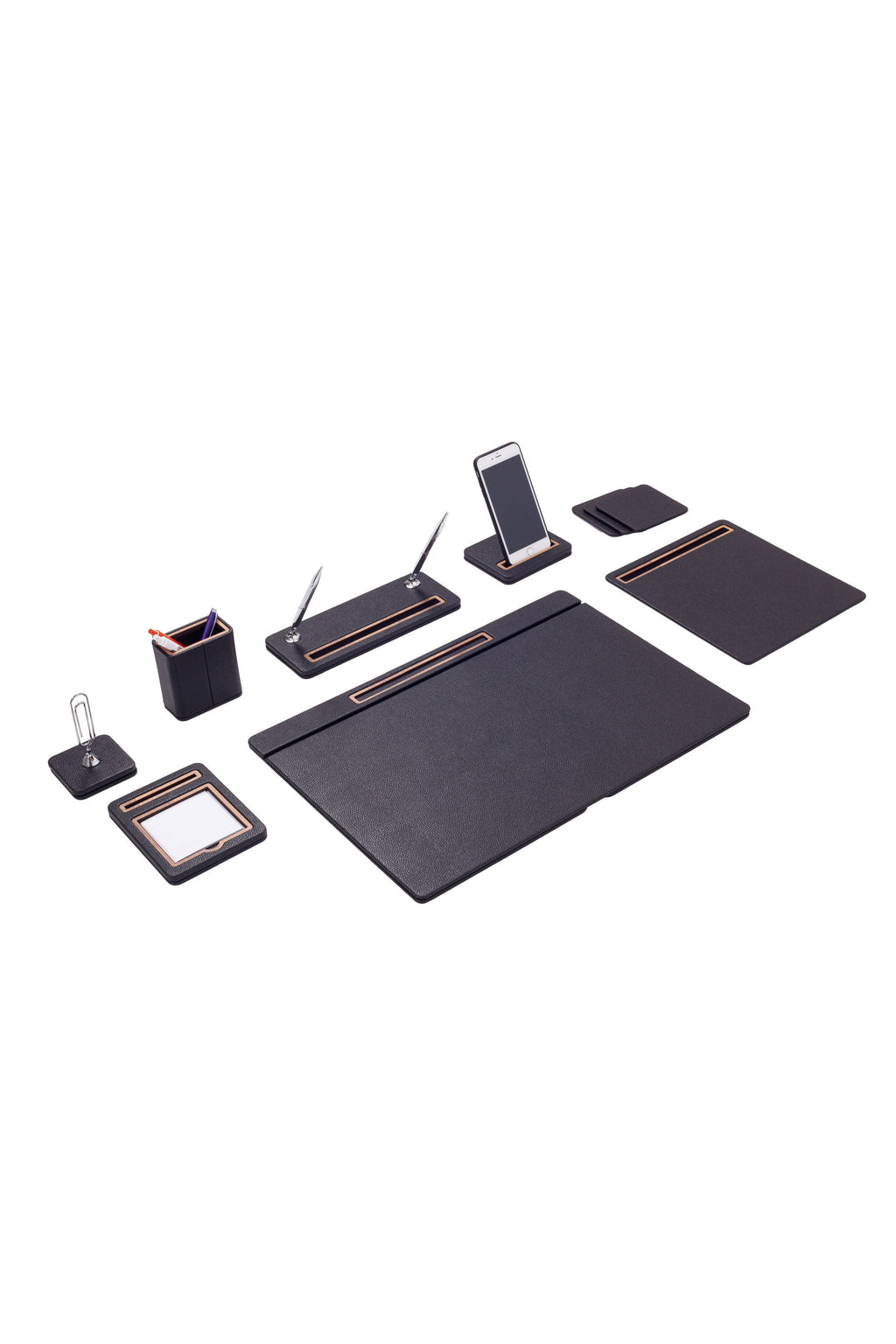 Pera Leather Desk Set 8 Piece Covered Model