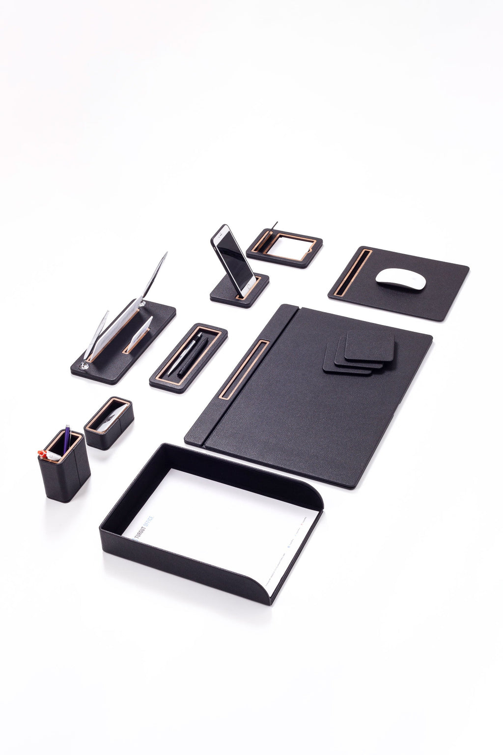 Capella Leather Desk Set 10 Pcs. Covered Model With Single Document Shelf