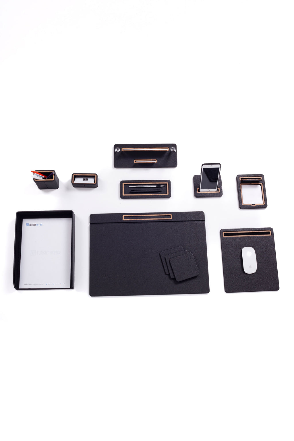 Capella Leather Desk Set 10 Pcs. Covered Model With Single Document Shelf