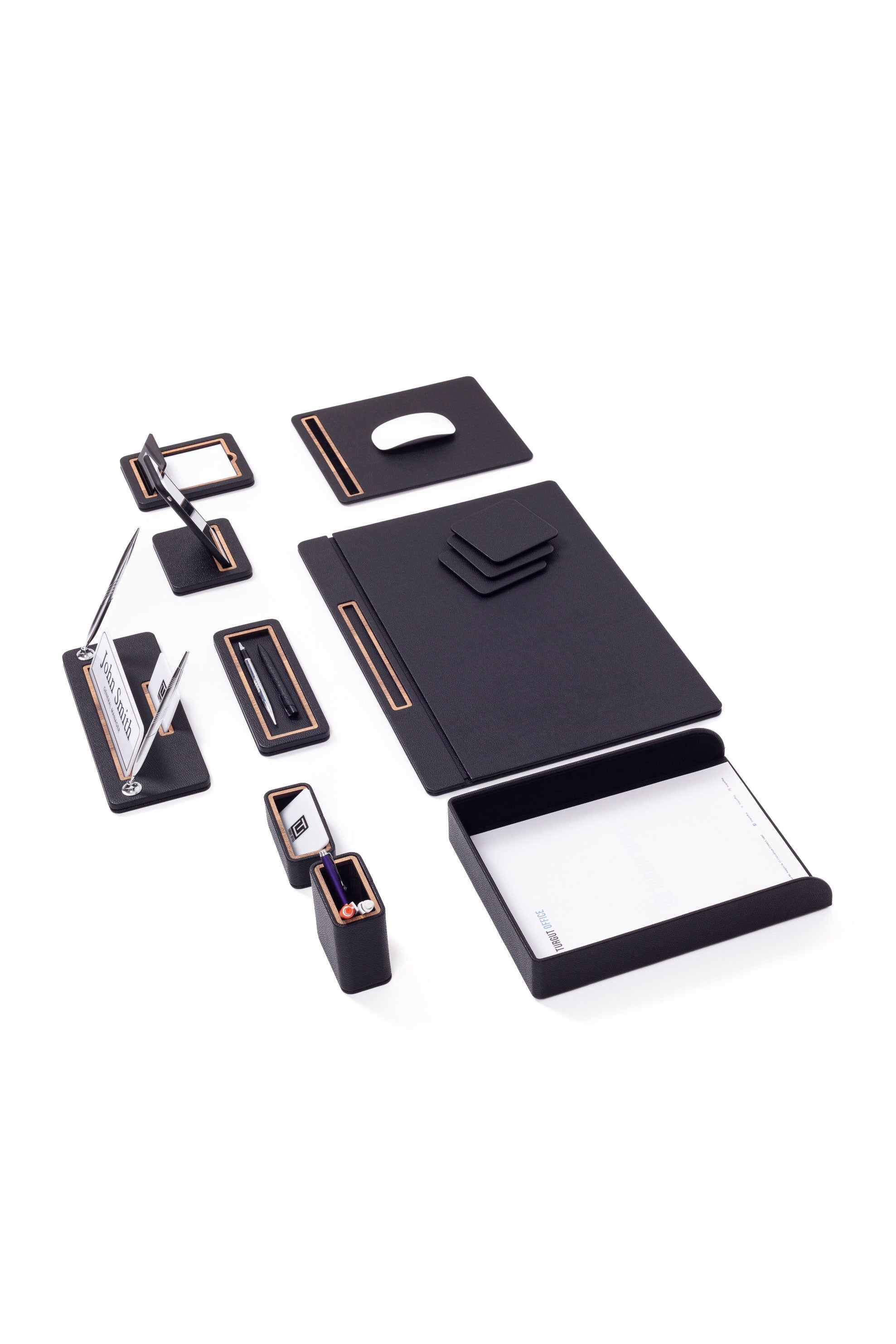 Capella Leather Desk Set 10 Pcs. Covered Model With Single Document Shelf