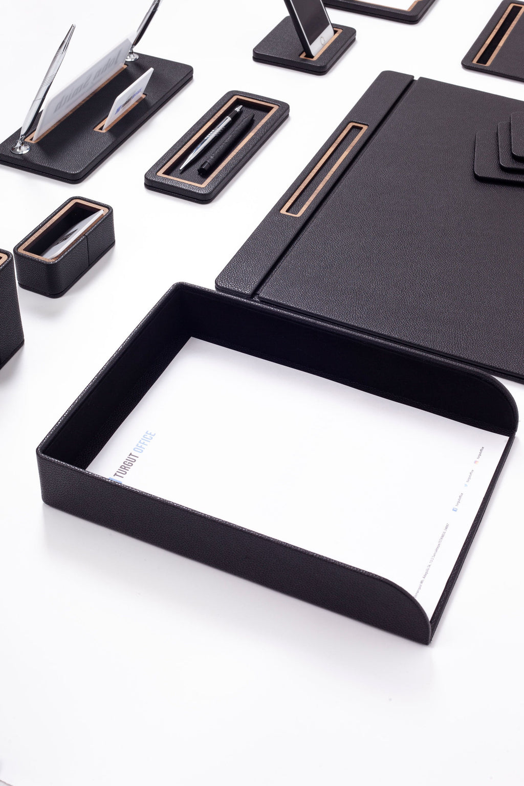 Capella Leather Desk Set 10 Pcs. Covered Model With Single Document Shelf