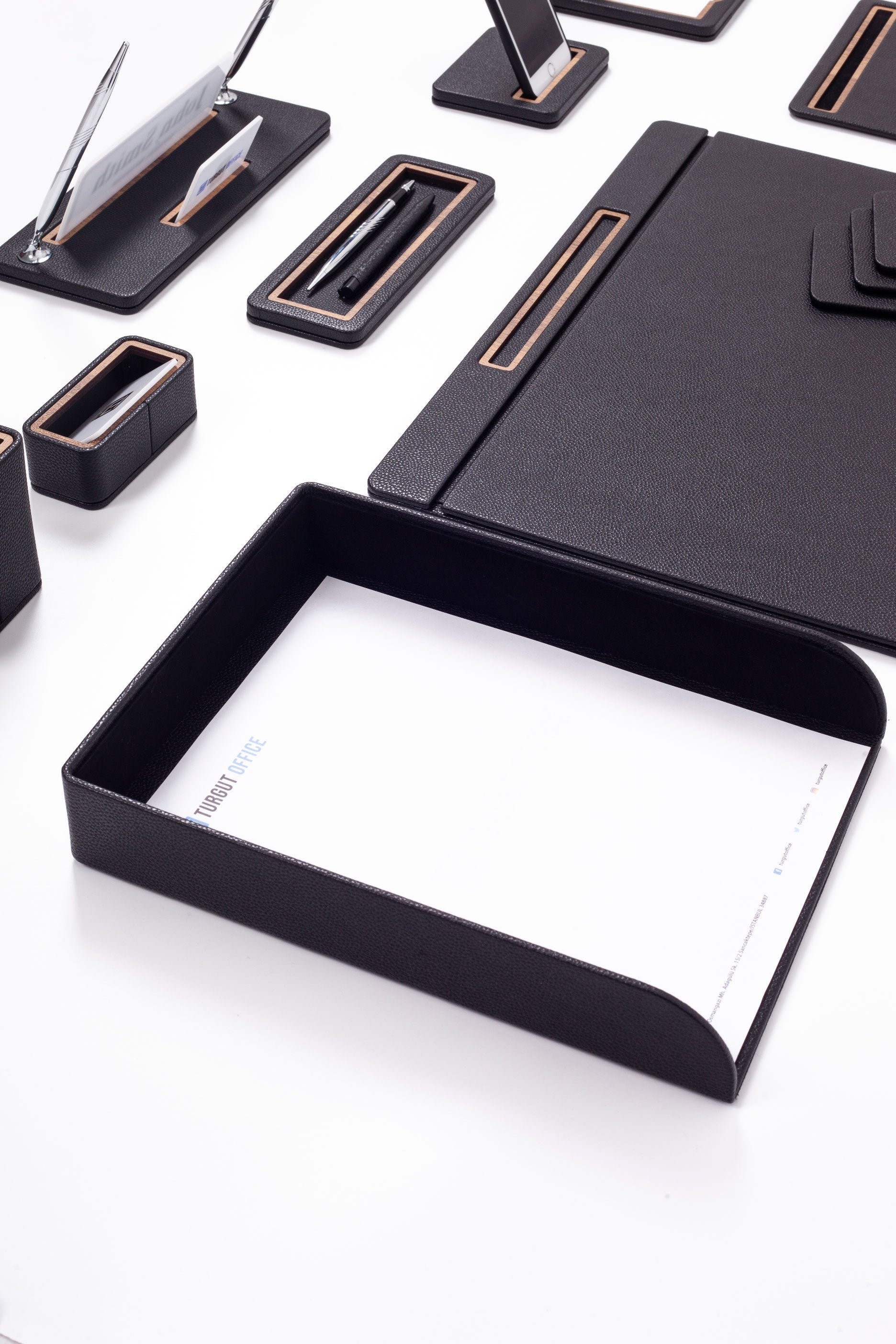 Capella Leather Desk Set 10 Pcs. Covered Model With Single Document Shelf