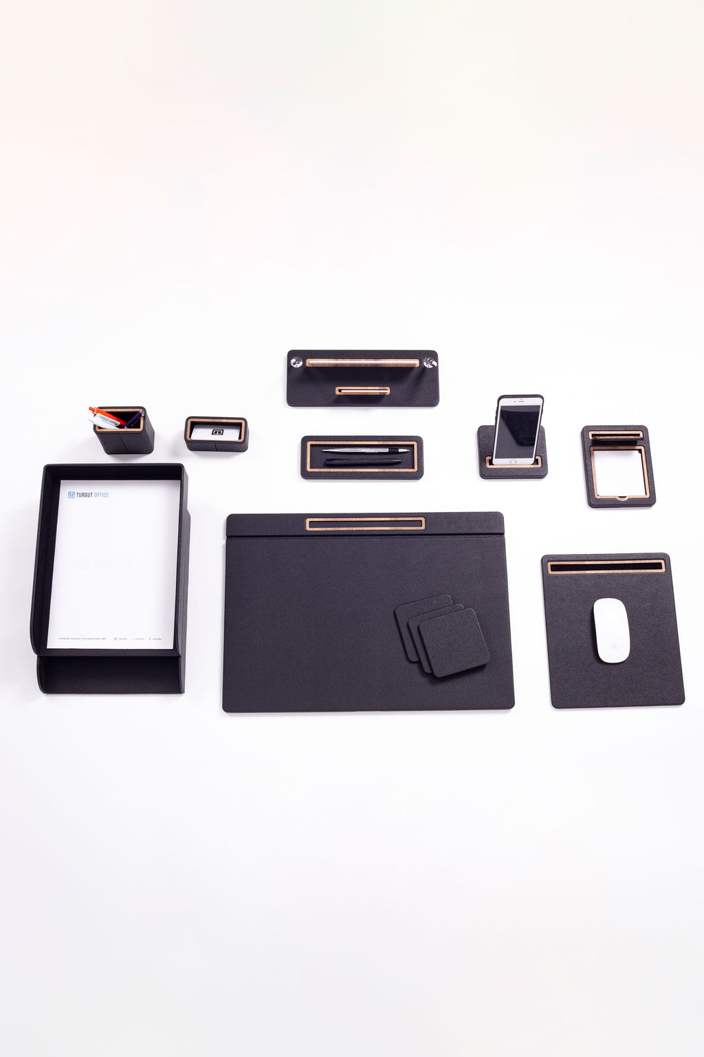 Capella Leather Desk Set 11 Pcs. Cover Model With Double Document Shelf