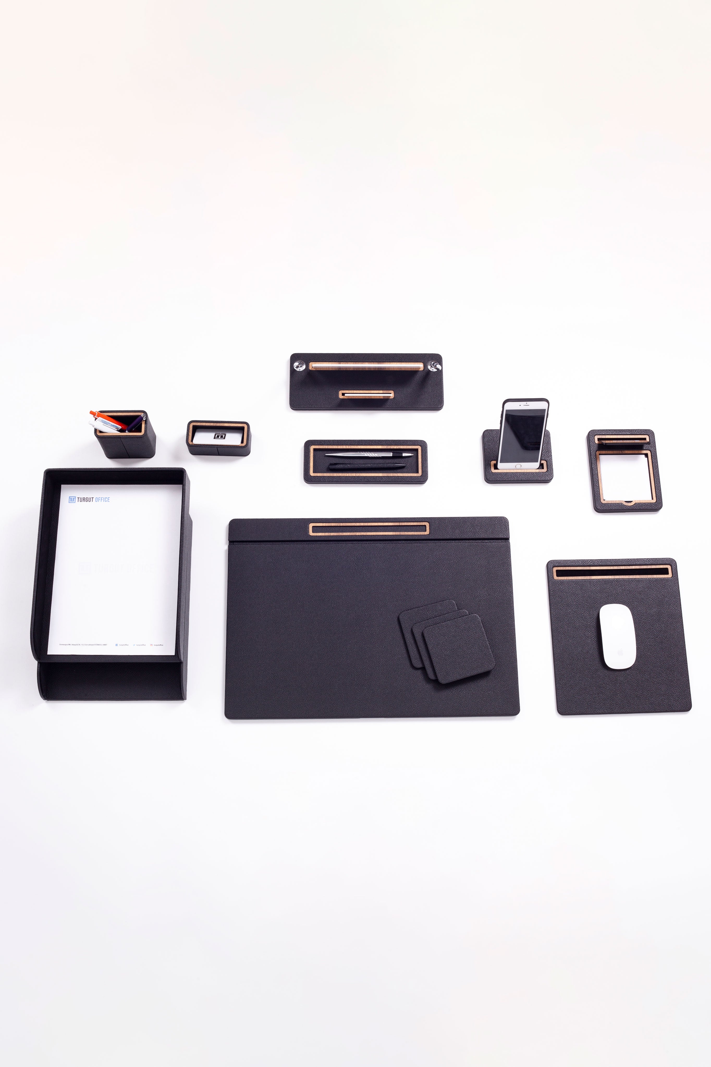 Capella Leather Desk Set 11 Pcs. Cover Model With Double Document Shelf